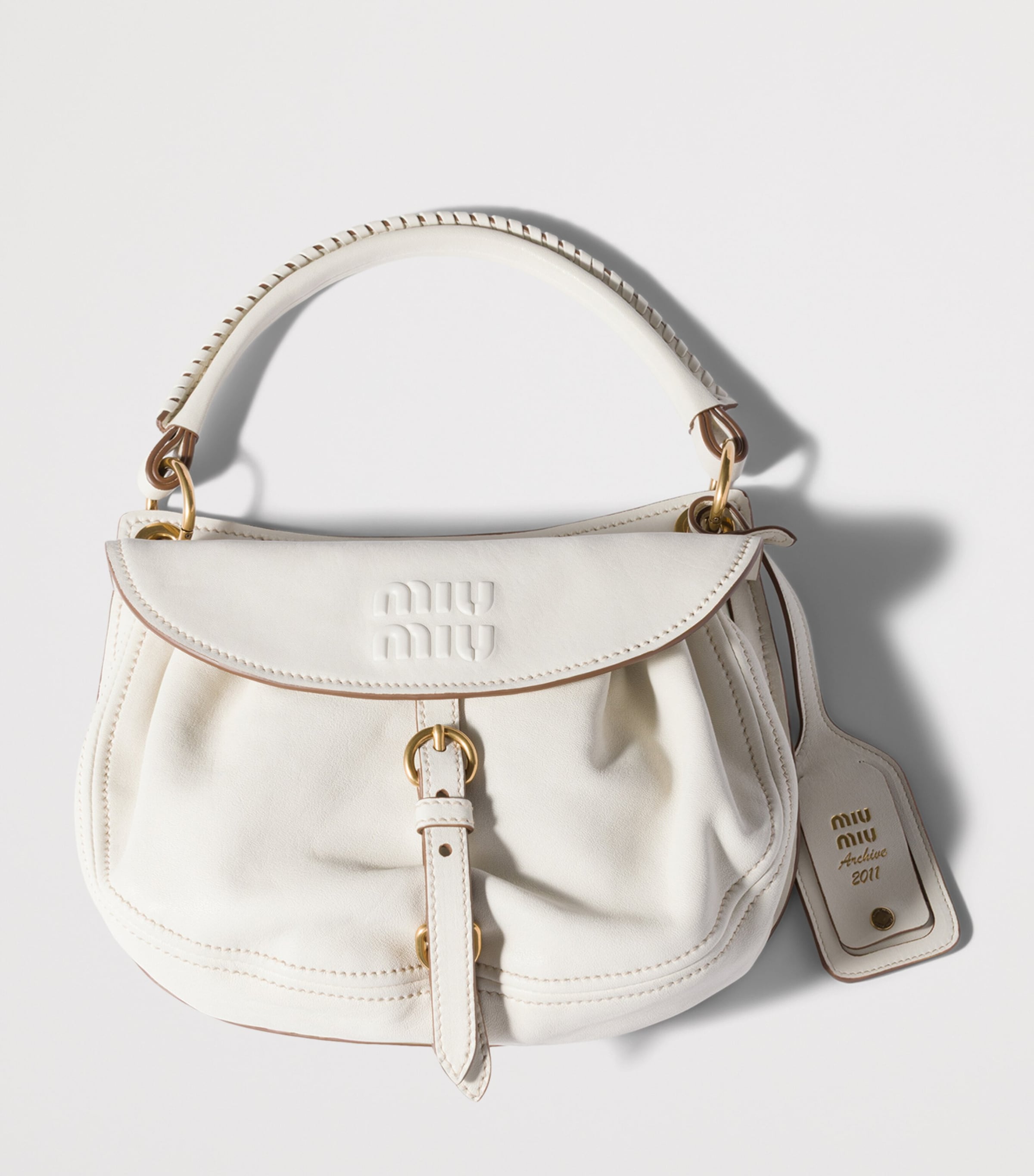 Miu Miu Small Leather Rendez-Vous Shoulder Bag Neutral Image 7
