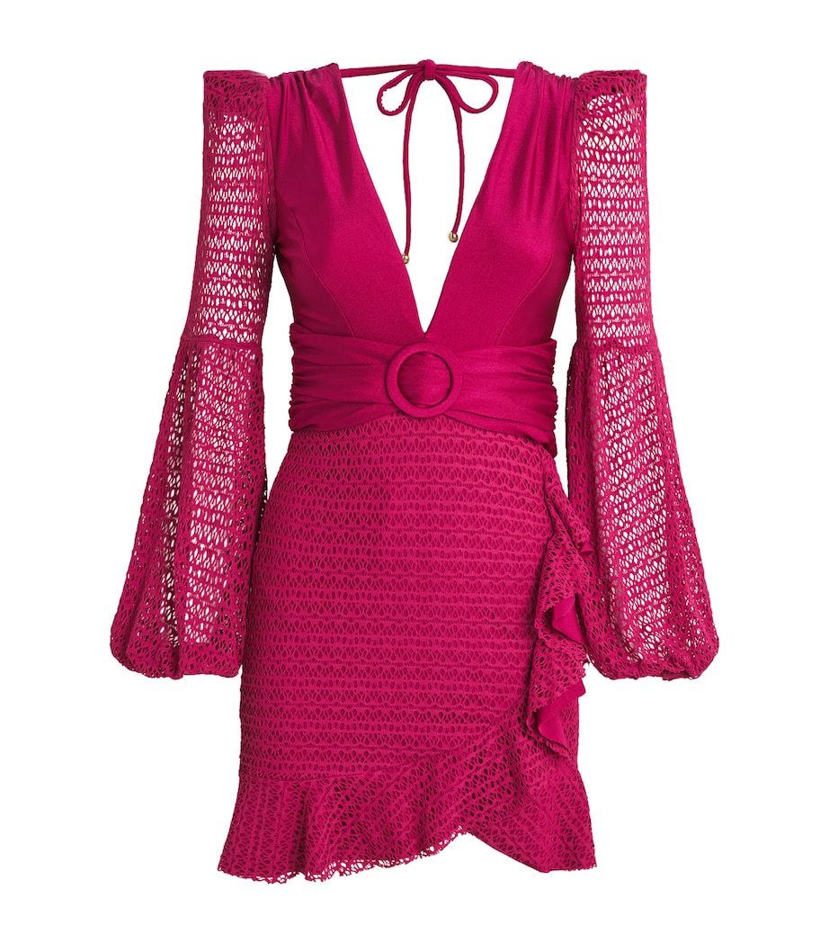 PatBO Womens Crochet-Trim Plunge-Neck Mini Dress Magenta Image 1