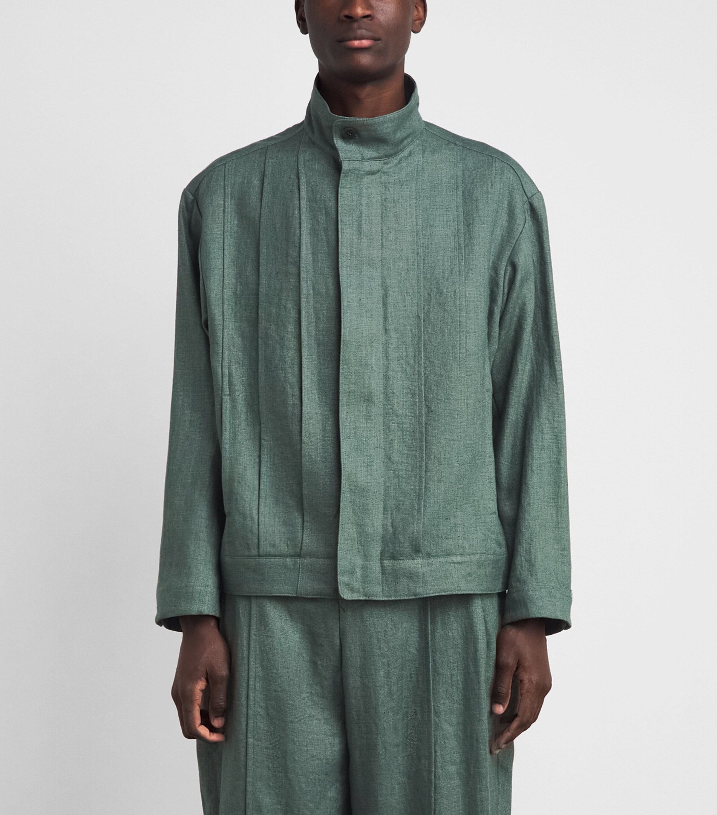 IM MEN Mens Tough Linen Pleated Jacket Dark Green Image 4