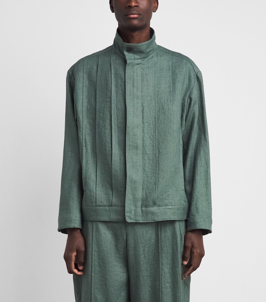 IM MEN Mens Tough Linen Pleated Jacket Dark Green Image 4