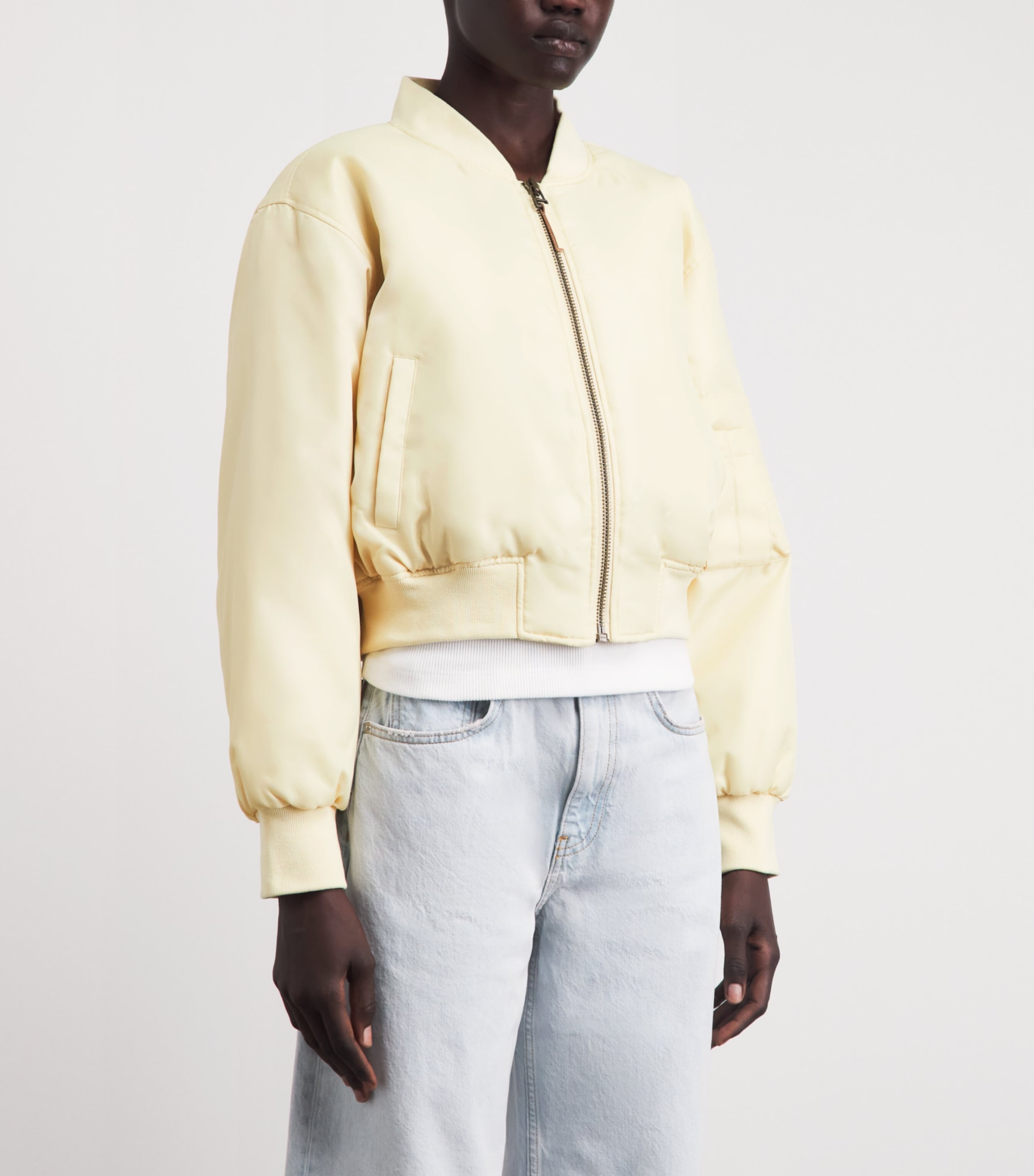 ANINE BING Womens Cropped Leon Bomber Jacket Cream Image 4