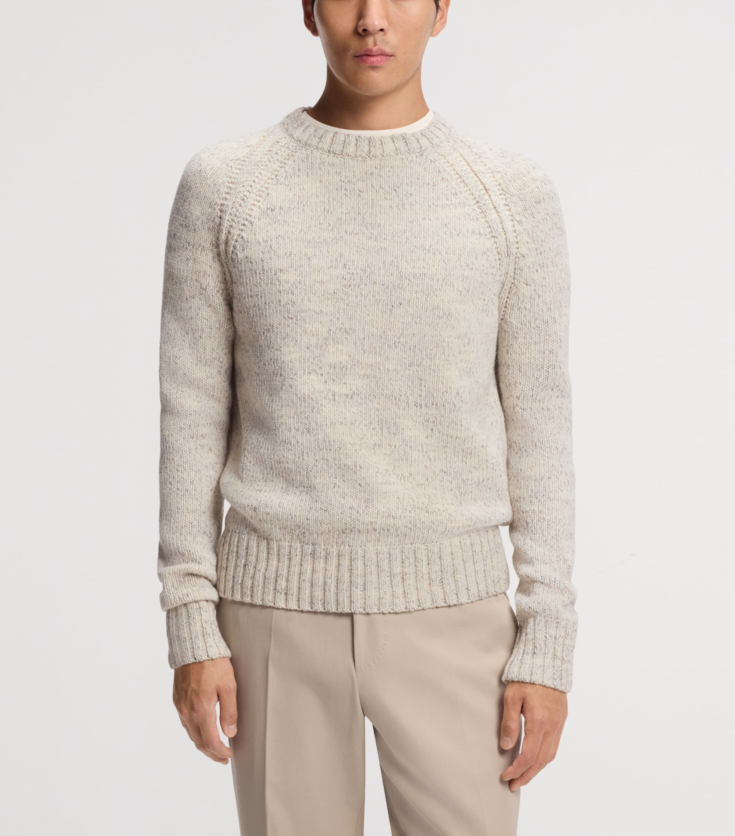 BOSS Mens Cashmere-Wool Tweed-Effect Sweater Image 2