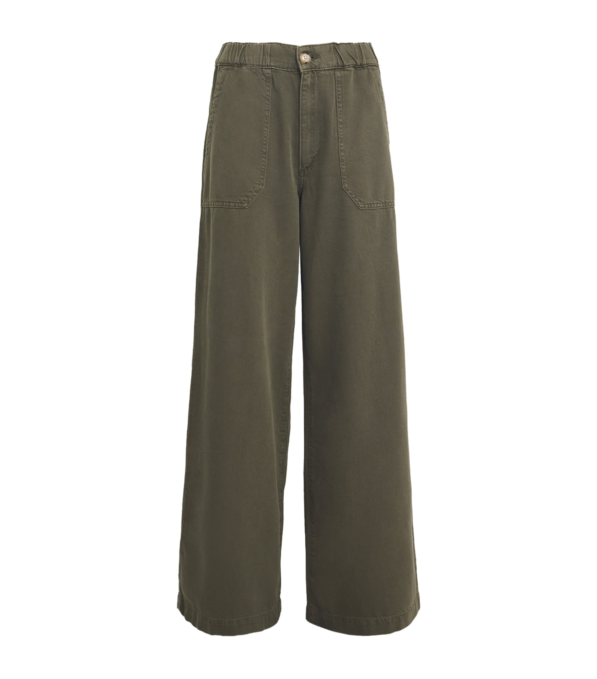 Paige Womens Vintage Dark Chartreuse Rumi Wide-leg Cotton Blend Trousers In Green