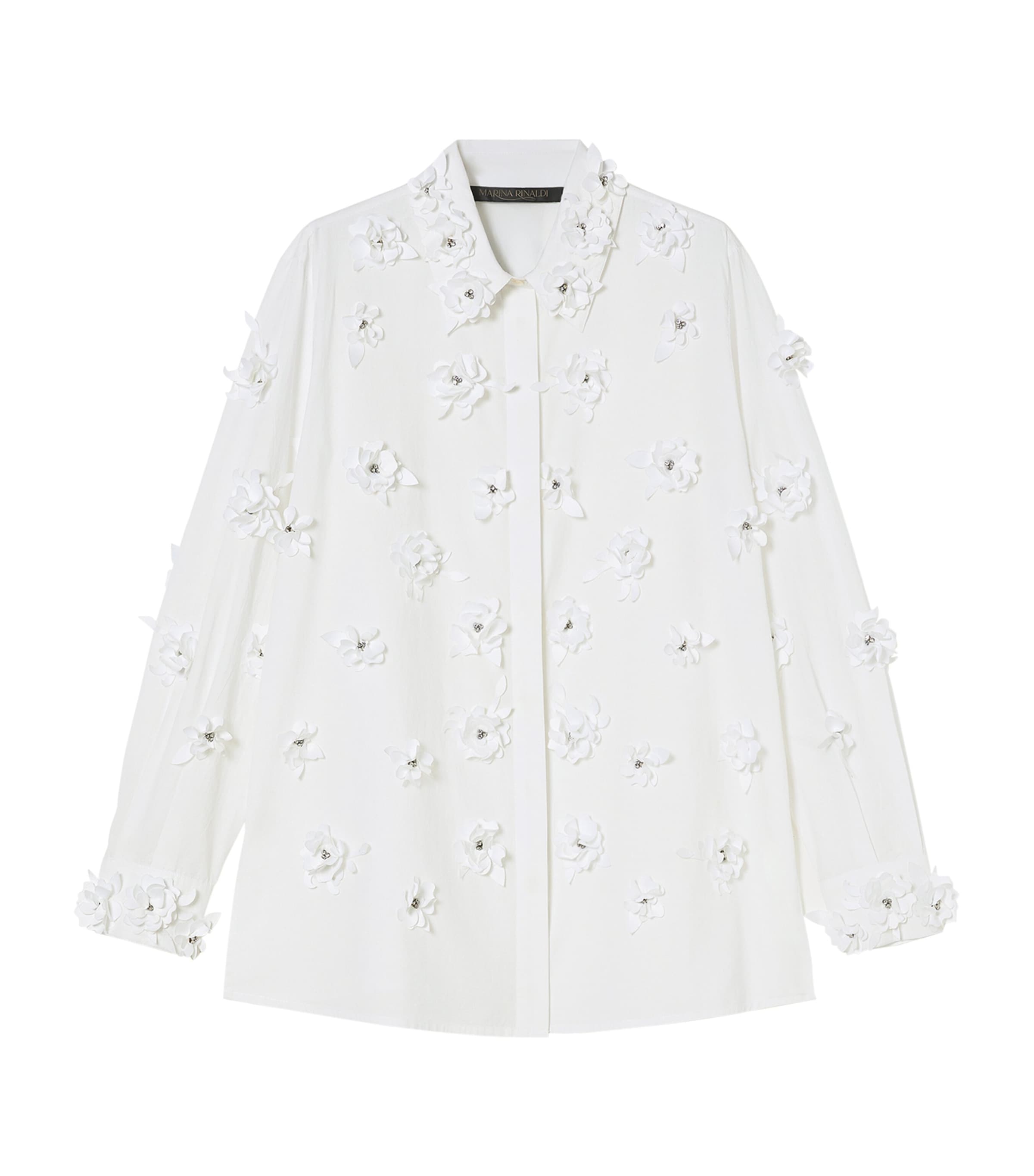 Marina Rinaldi Fidato Crystal Flower Button-up Shirt In White