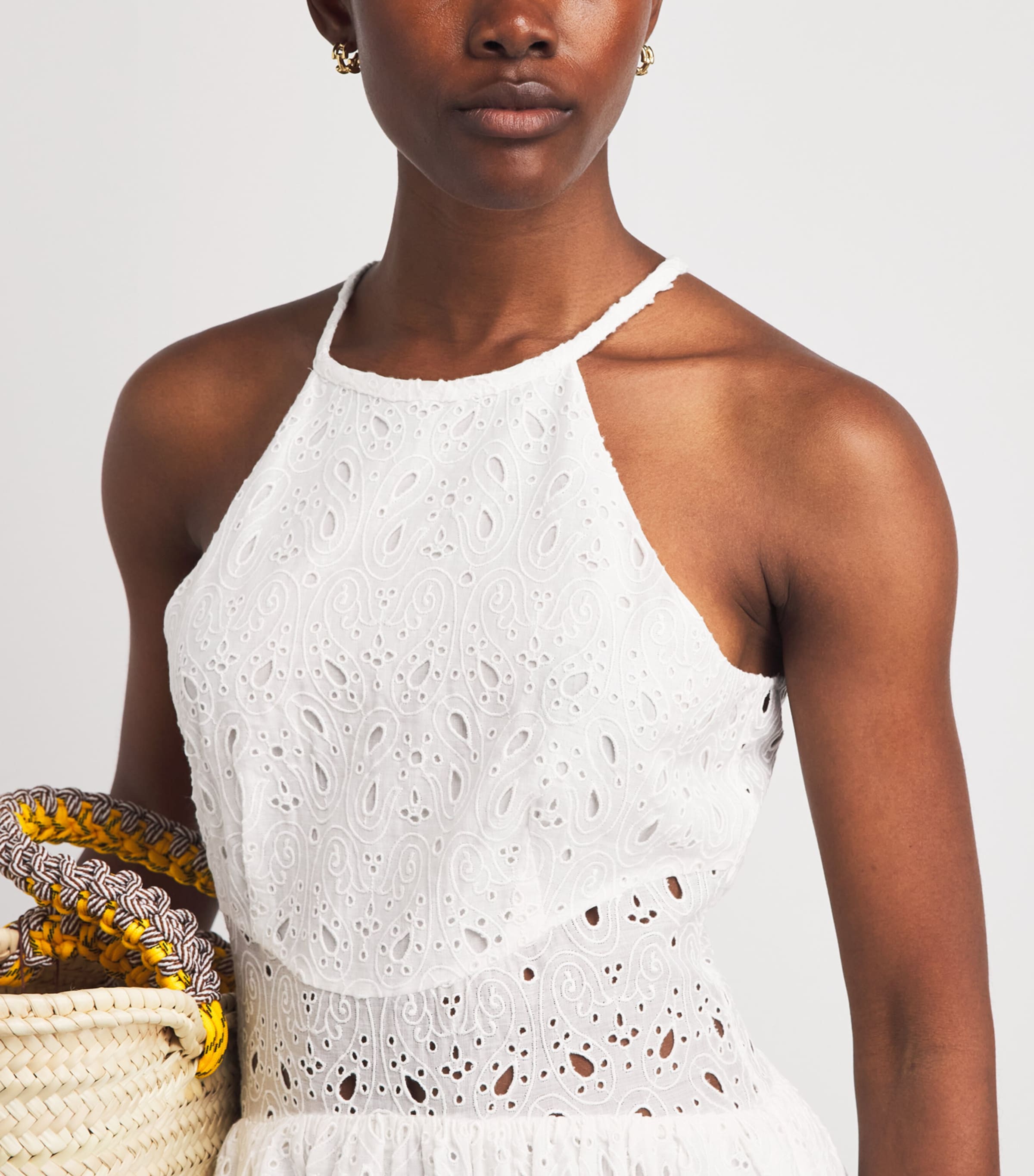FRAME Womens The Paisley Eyelet Midi Dress White Image 5