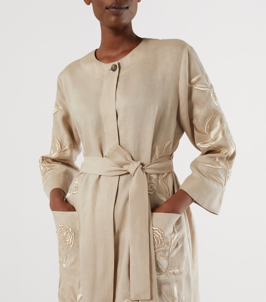 Marina Rinaldi Womens Linen Embroidered Belted Jacket Beige Image 5