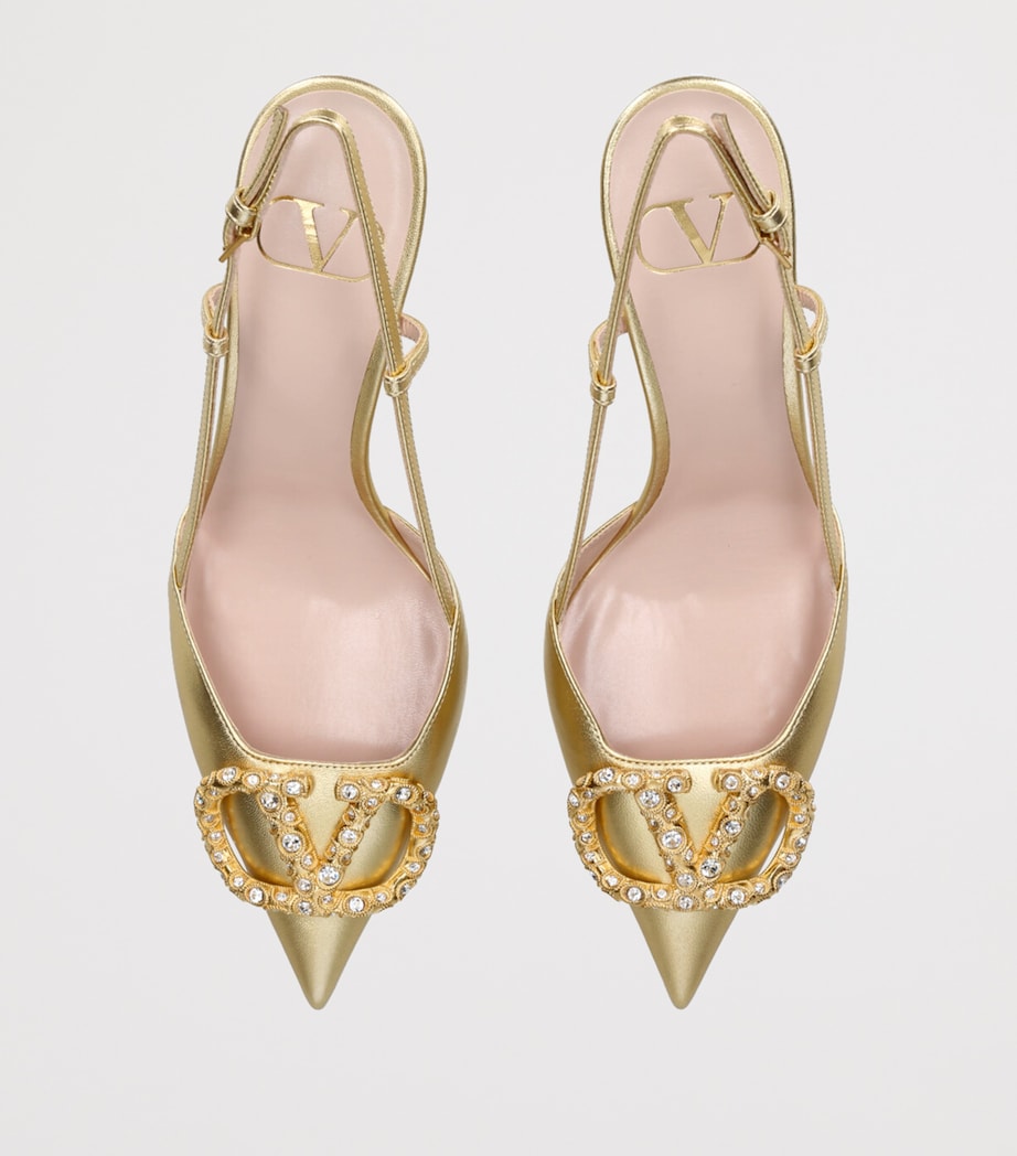 Leather VLogo Strass Slingback Pumps 80 GOLD COMB Image 4