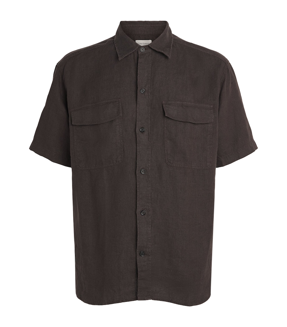 Oliver Spencer Mens Linen Penryn Shirt Brown Image 1