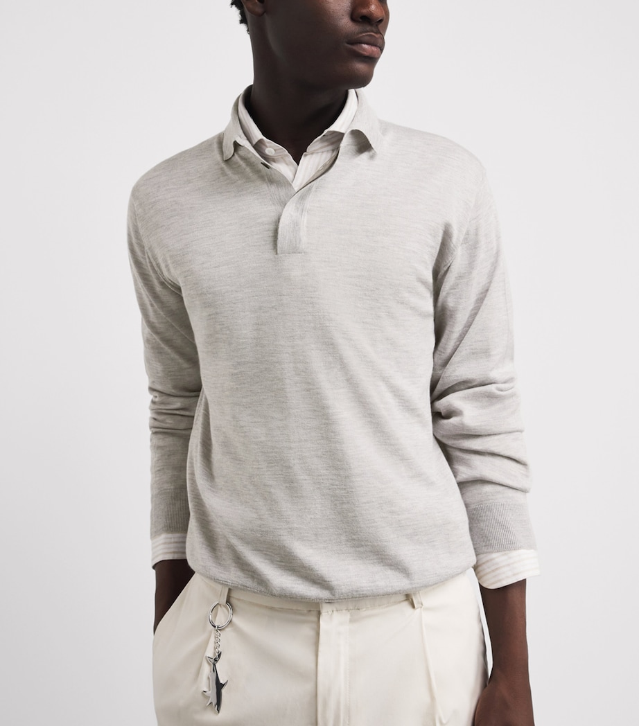 Paul & Shark Mens Cashmere-Silk Suede-Trim Polo Shirt Light Grey Image 3
