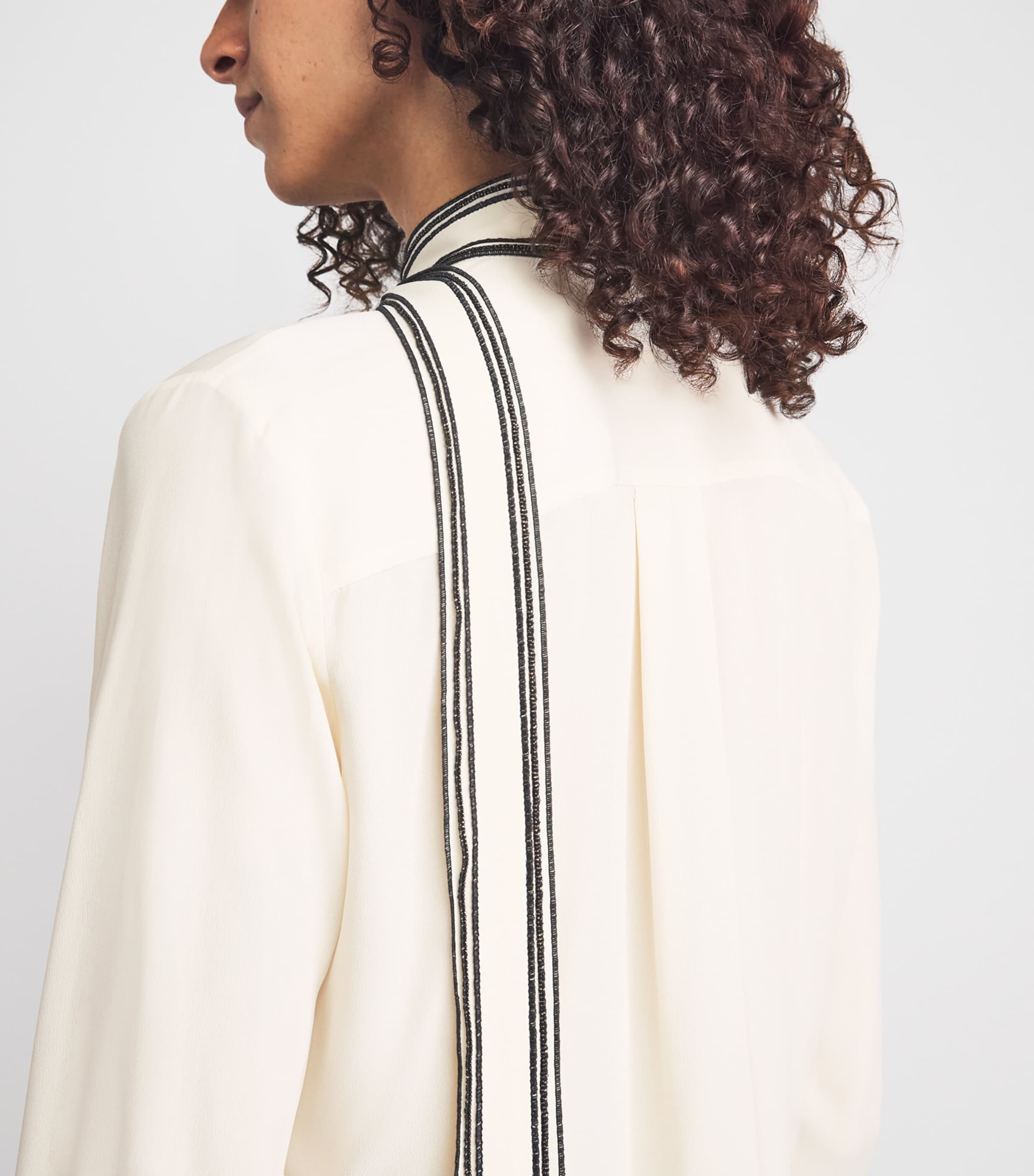Fabiana Filippi Womens Crêpe de Chine Bow-Detail Shirt Burro Image 3