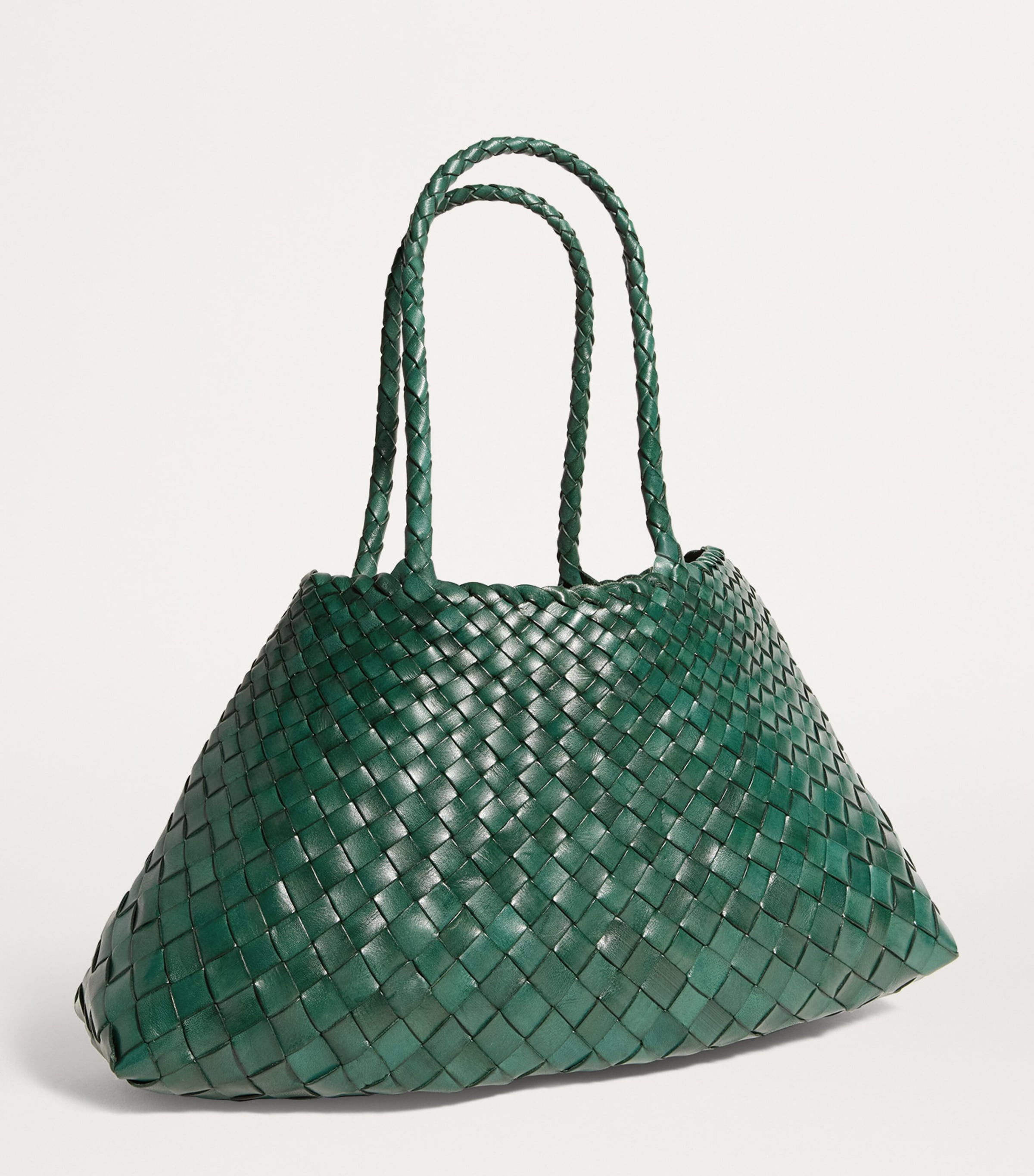 Large Leather Woven Santa Croce Tote Bag FOREST Image 3