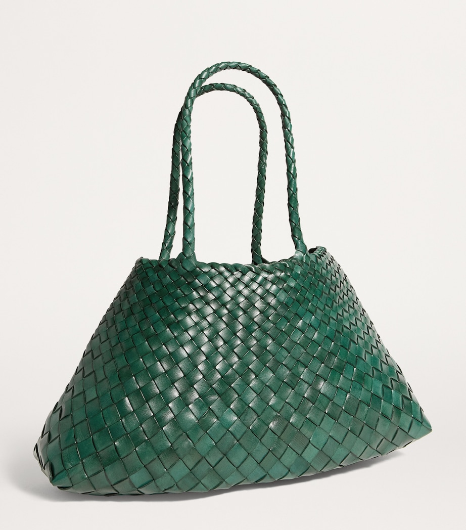 Large Leather Woven Santa Croce Tote Bag FOREST Image 3