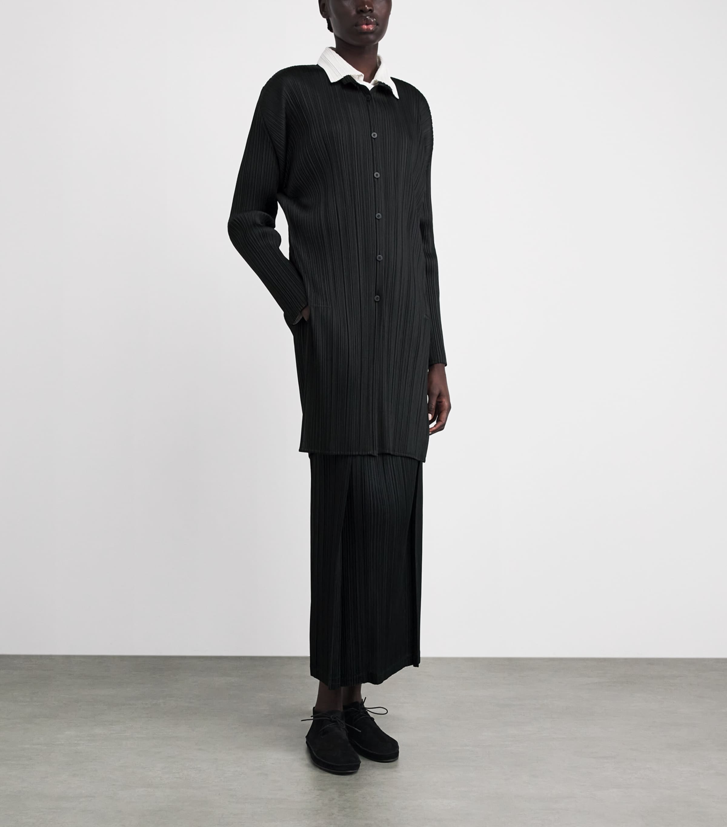 Pleats Please Issey Miyake Womens Pleated Stand Collar Shirt Black Image 2