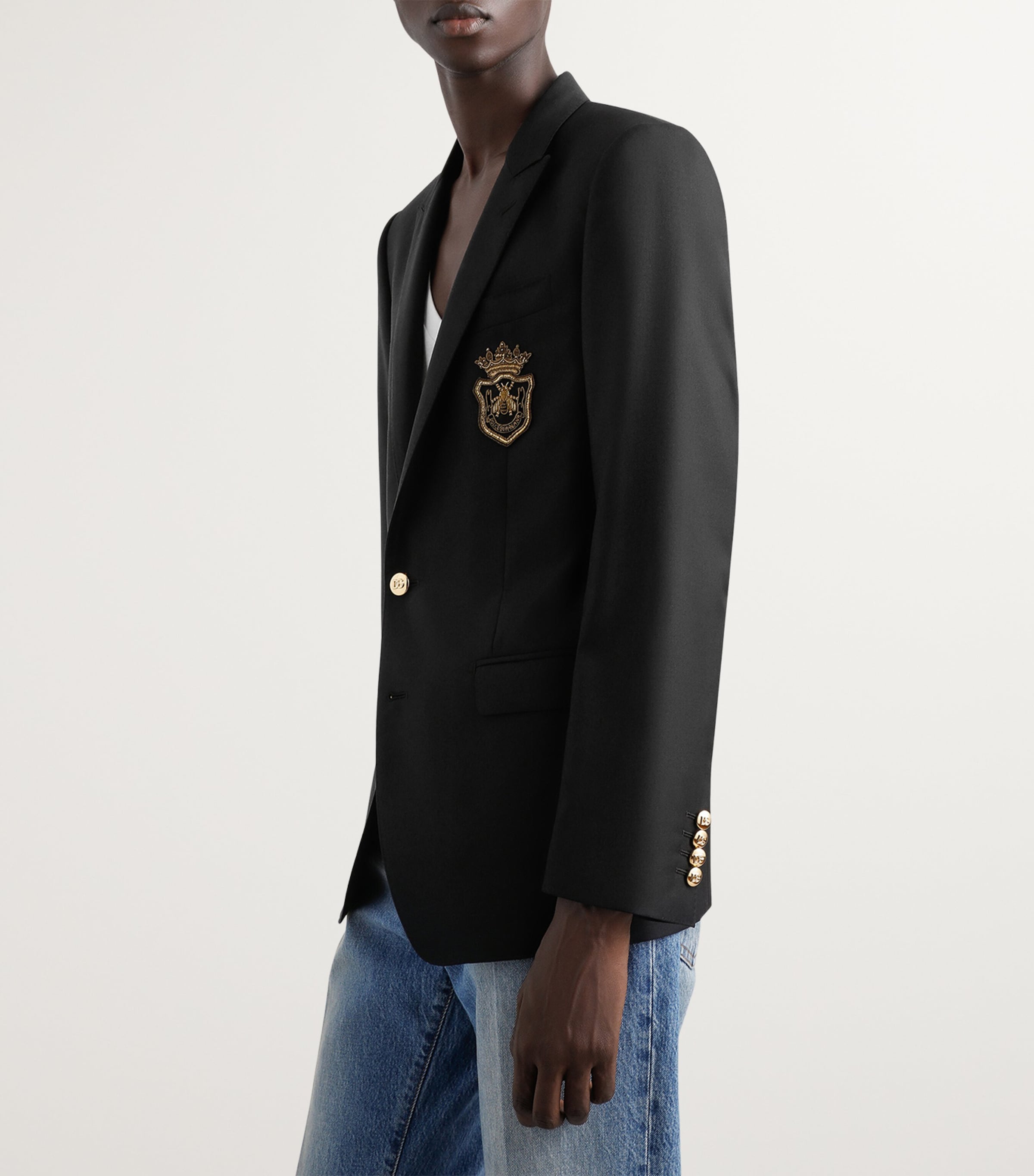 Virgin Wool-Silk Blazer N0000-BLACK Image 3