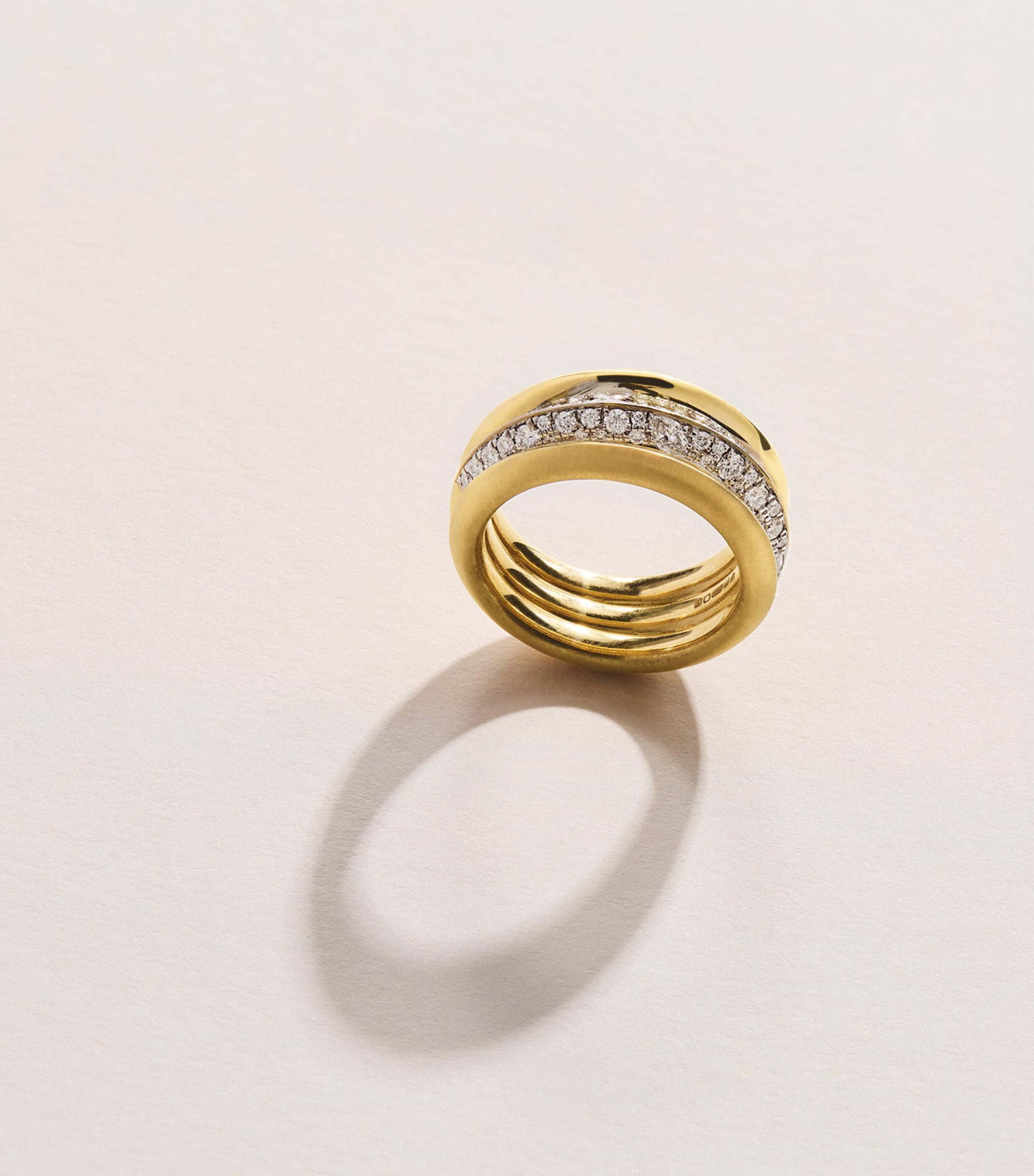 Jade Trau Yellow Gold and Diamond Pavé Triple Frankie Ring Yellow Gold Image 5