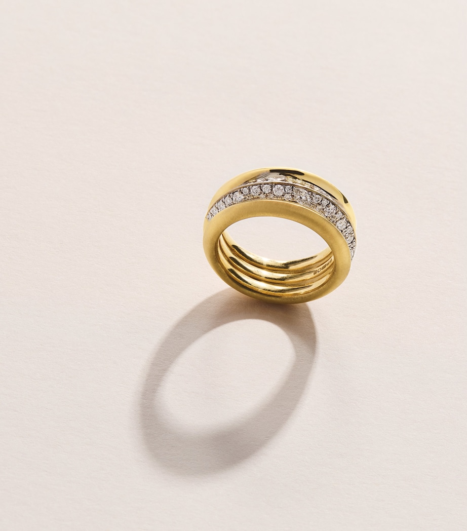 Jade Trau Yellow Gold and Diamond Pavé Triple Frankie Ring Yellow Gold Image 5