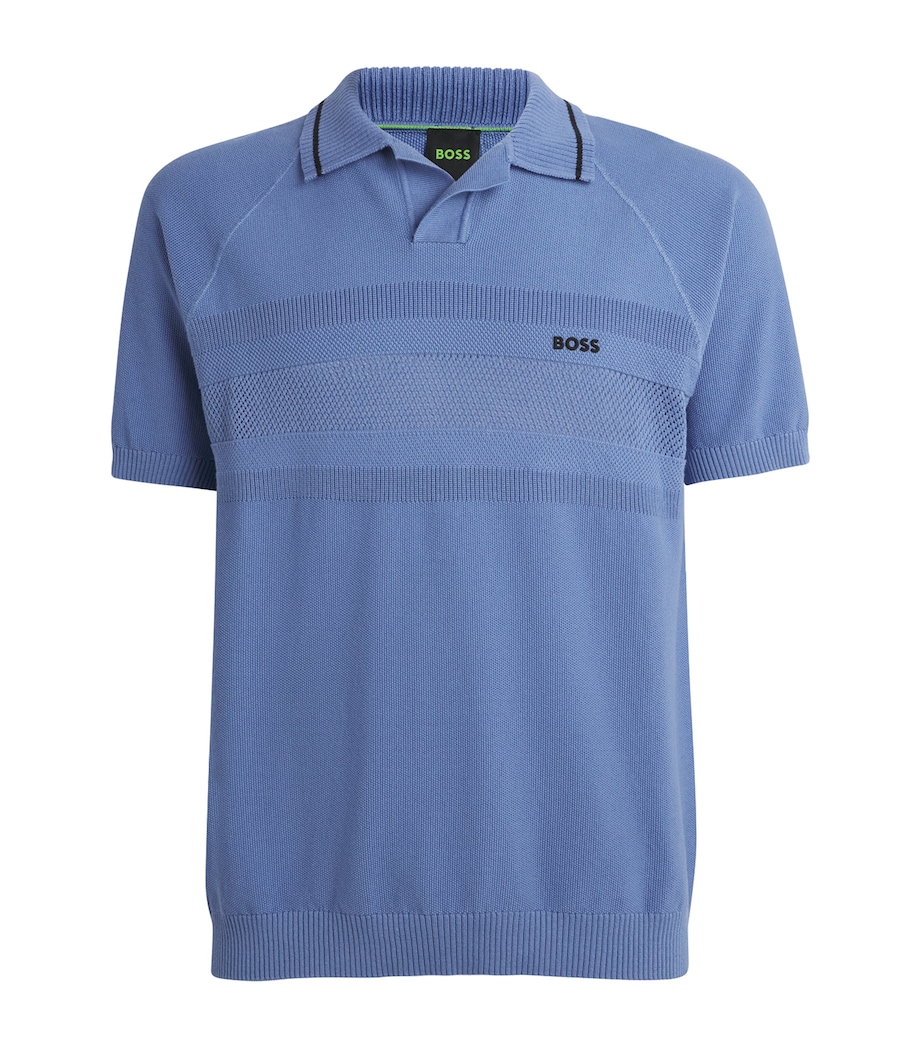 BOSS Mens Cotton Open-Collar Polo Shirt Pastel Blue Image 1