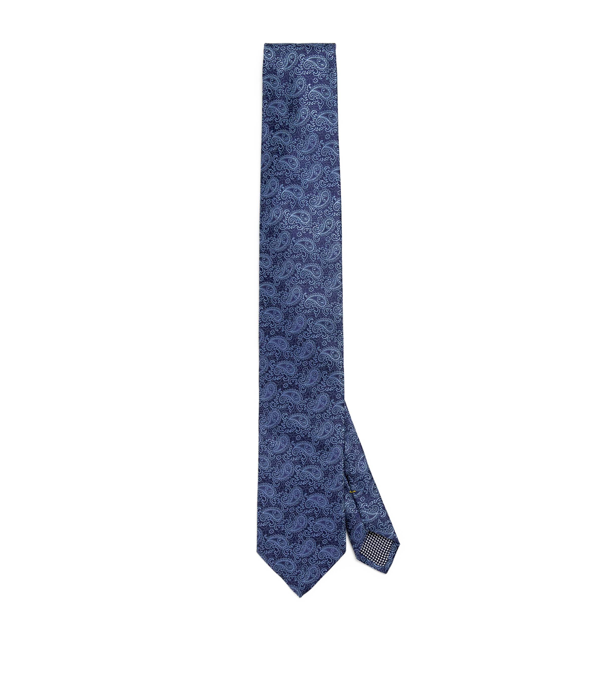 Eton Silk Paisley Print Tie In Blue