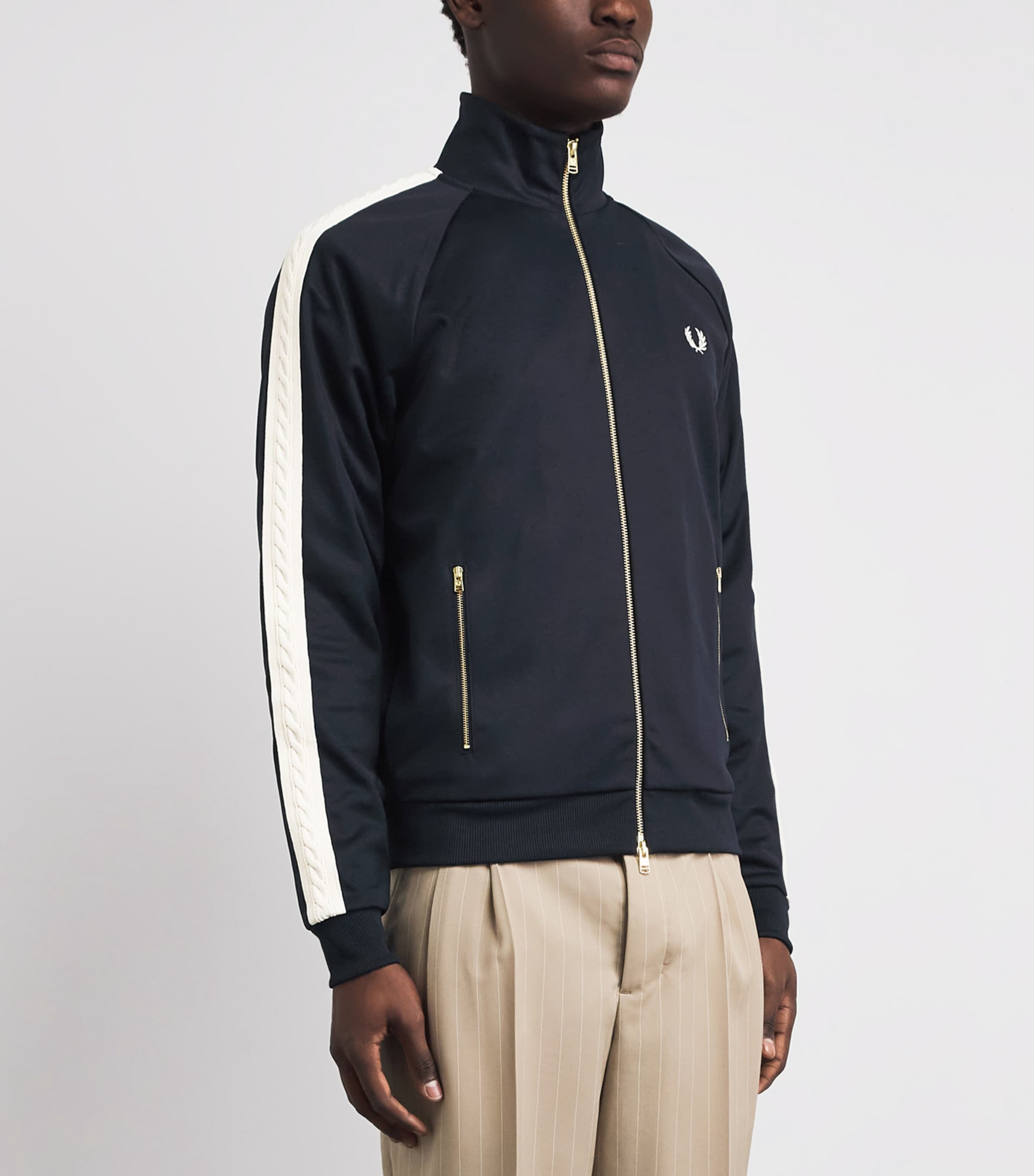 Fred Perry Mens Embroidered Taped Track Jacket Navy Image 4