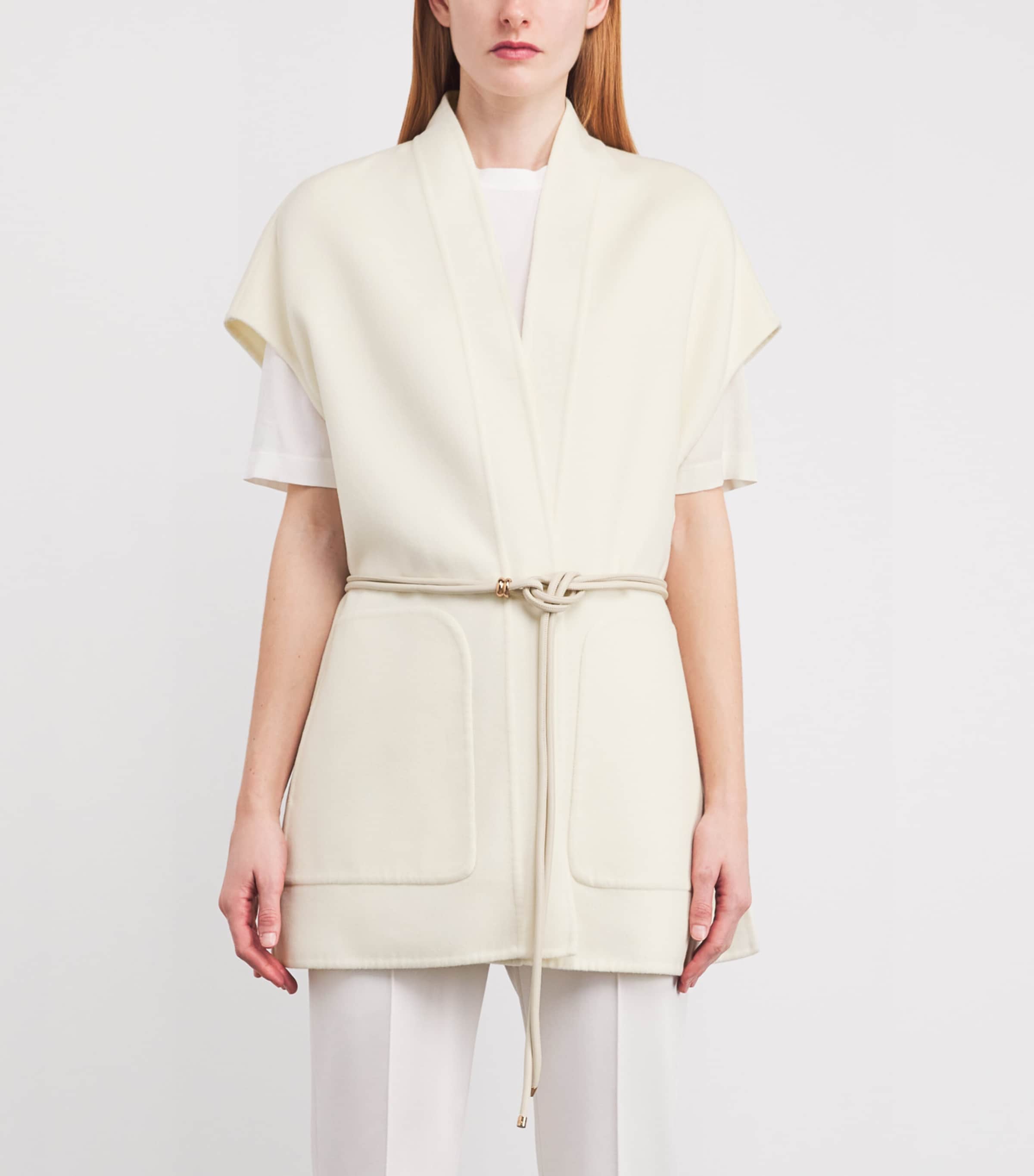 Wool-Cashmere Sleeveless Belted Jacket N02 WHITE Image 3