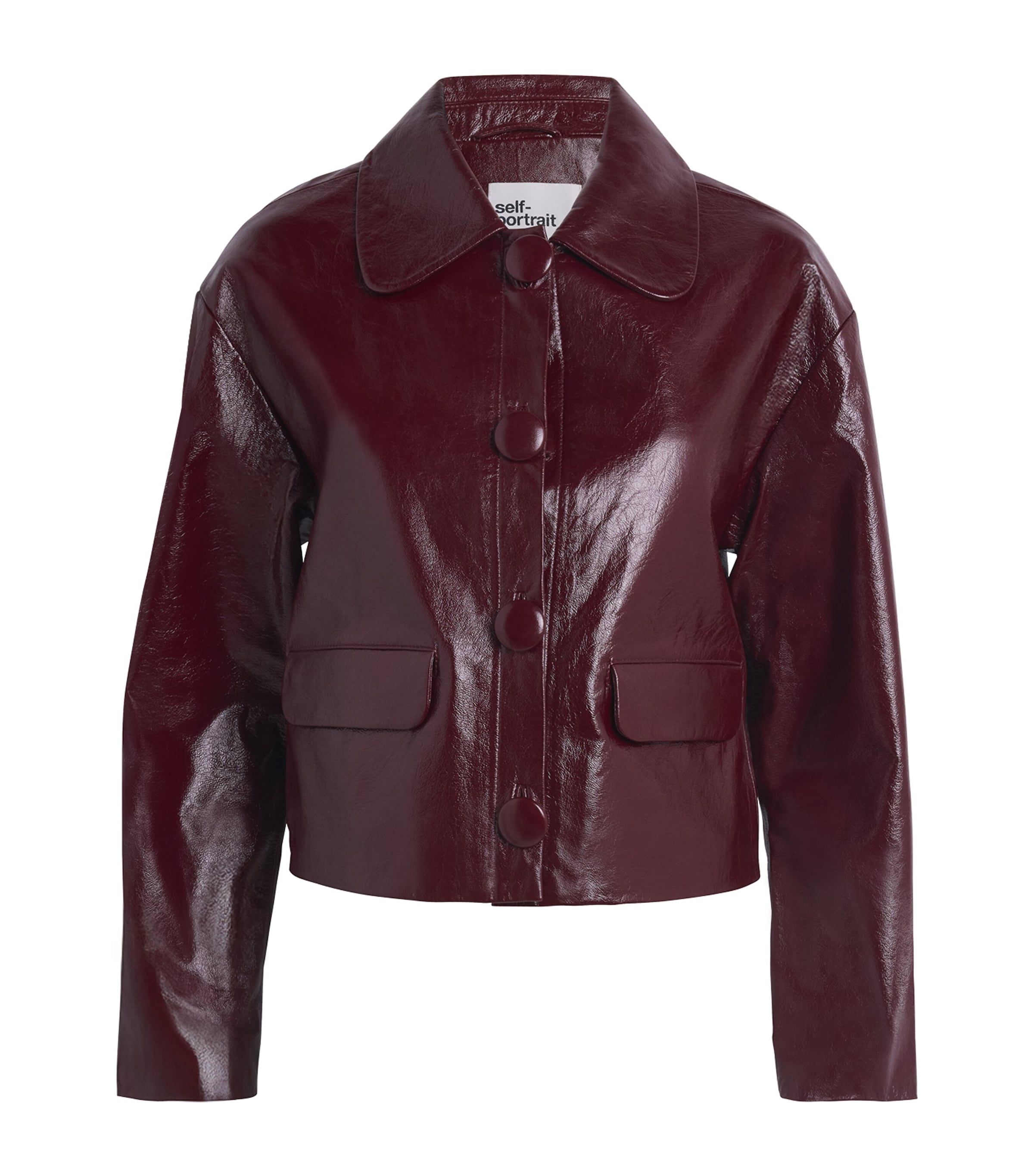 Self-portrait Cropped Burgundy Leather Jacket In Burgundy