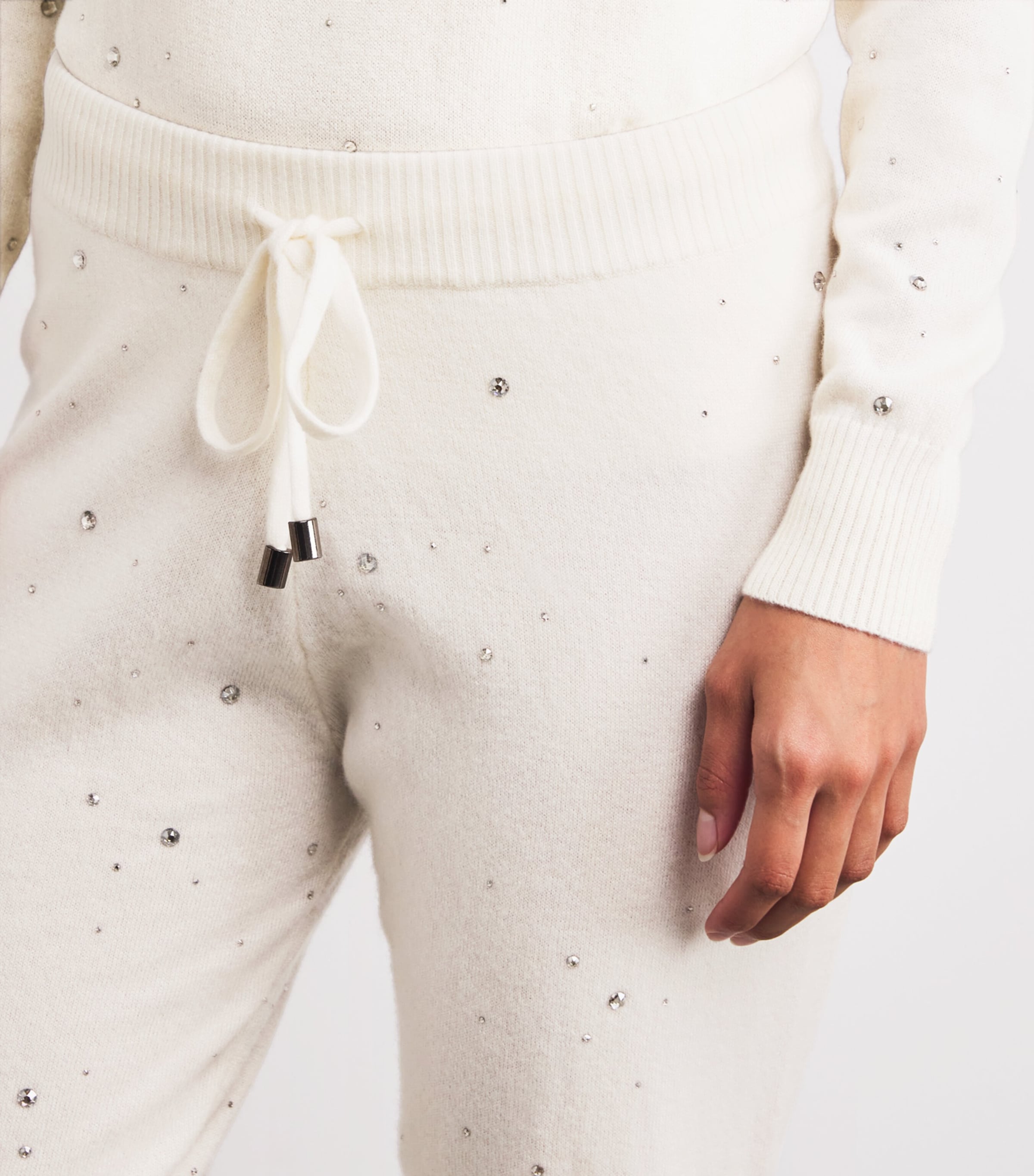 Cashmere Crystal-Embellished Sweatpants WINTER WHITE/SI Image 6