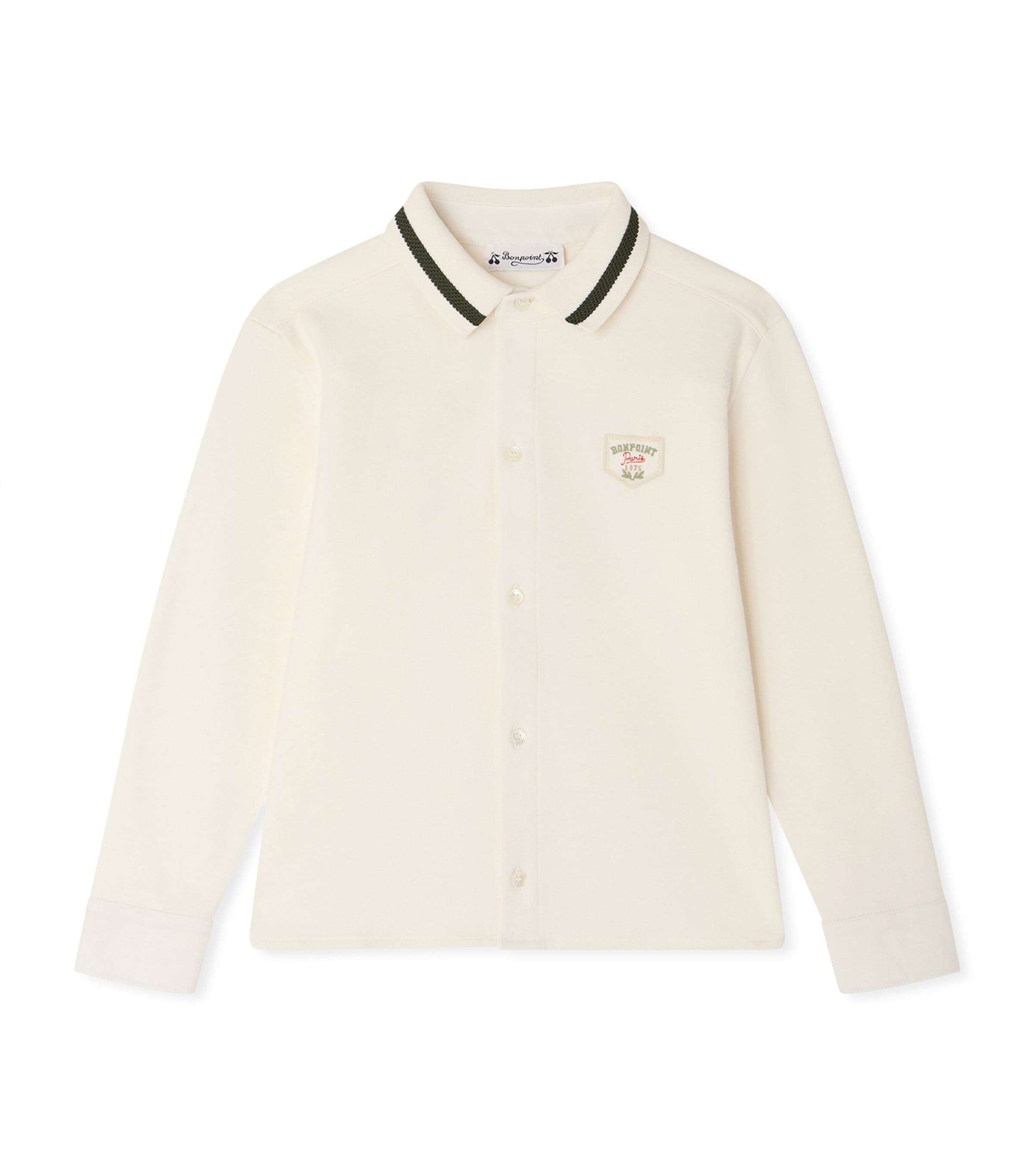 Bonpoint Cotton Long-Sleeve Polo Shirt (4-8 Years) Upb Ecru Image 1