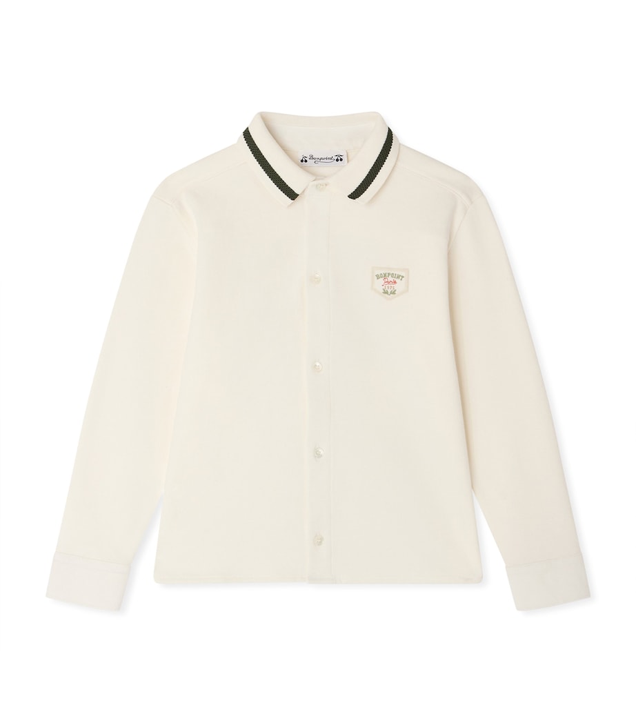 Bonpoint Cotton Long-Sleeve Polo Shirt (4-8 Years) Upb Ecru Image 1