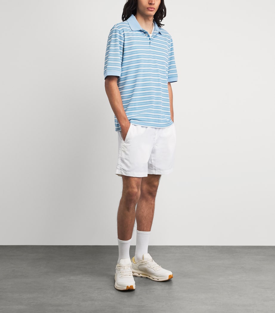 Manors Mens Piqué Stripe GOAT Polo Shirt Sky Blue Image 2