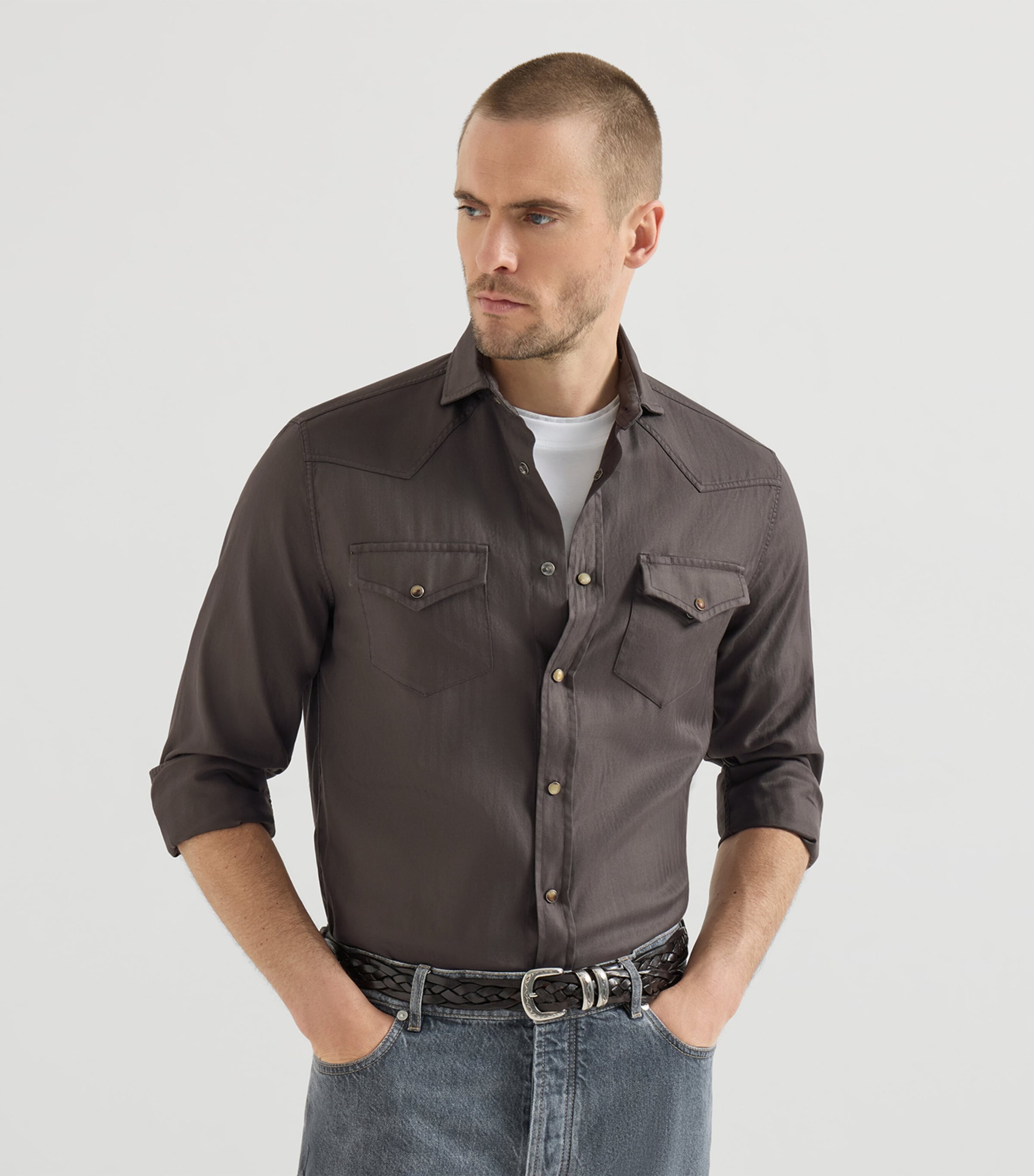 Brunello Cucinelli Mens Cotton Western Shirt Image 2