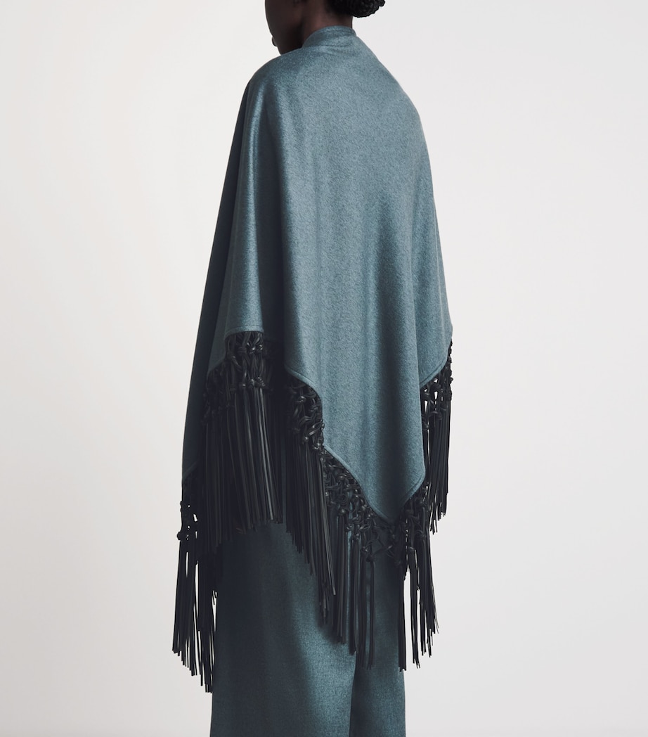 Colombo Womens Cashmere and Leather Fringe-Trim Cape Light Blue Image 5