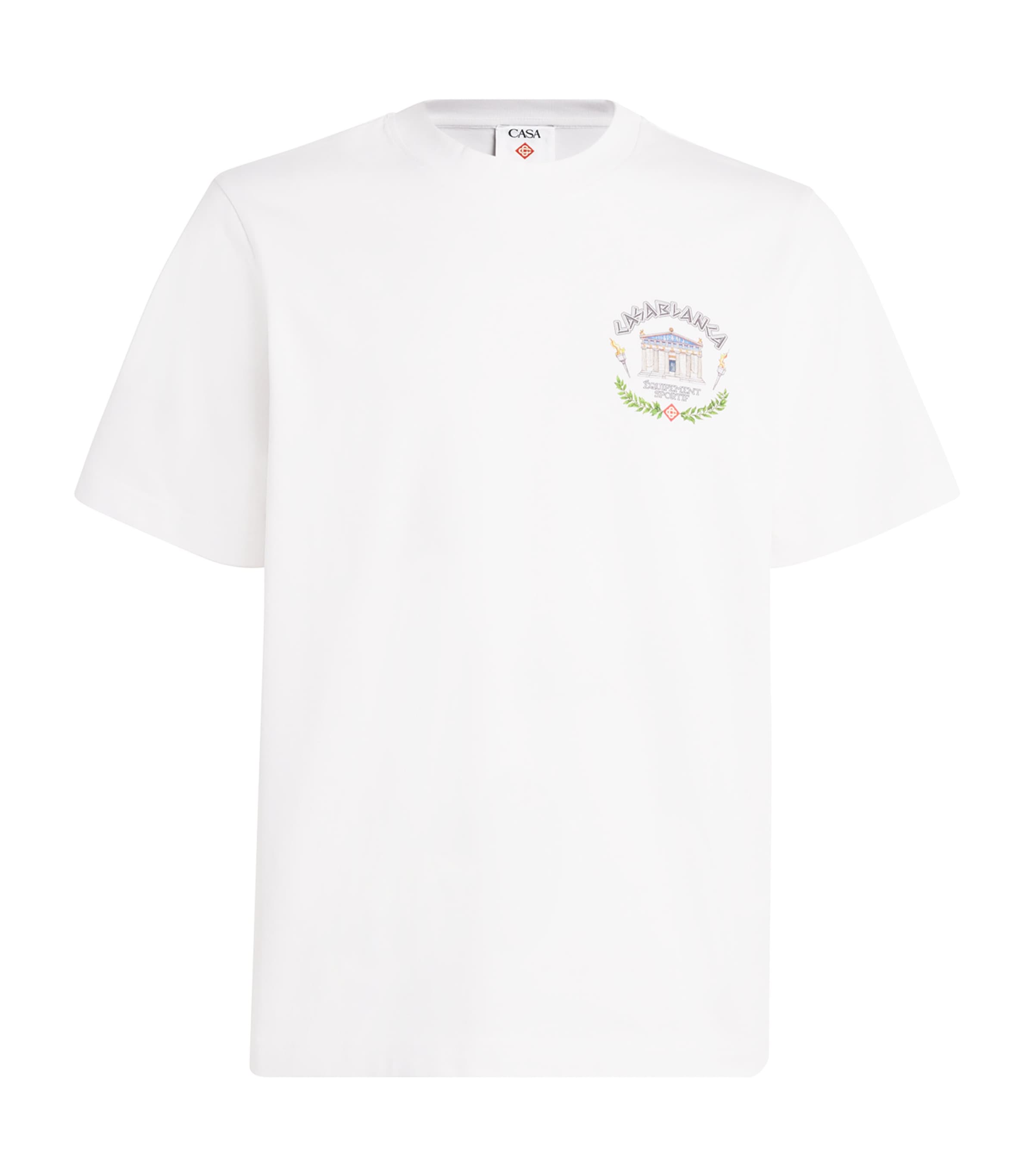 Casablanca Mens Le Temple Du Sport Graphic-print Organic-cotton Jersey T-shirt Xl In White