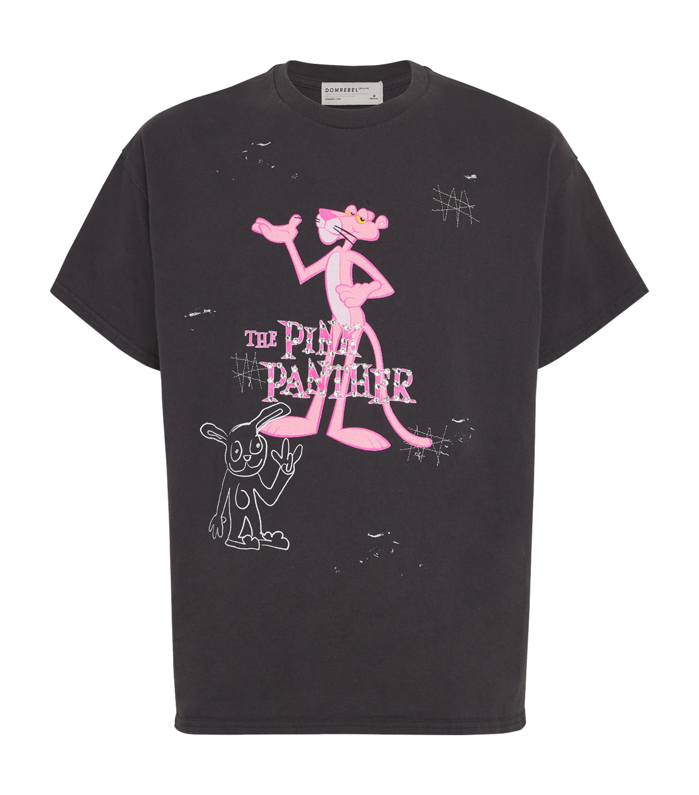 DOMREBEL Mens Cotton Pink Panther T-Shirt Black Image 1