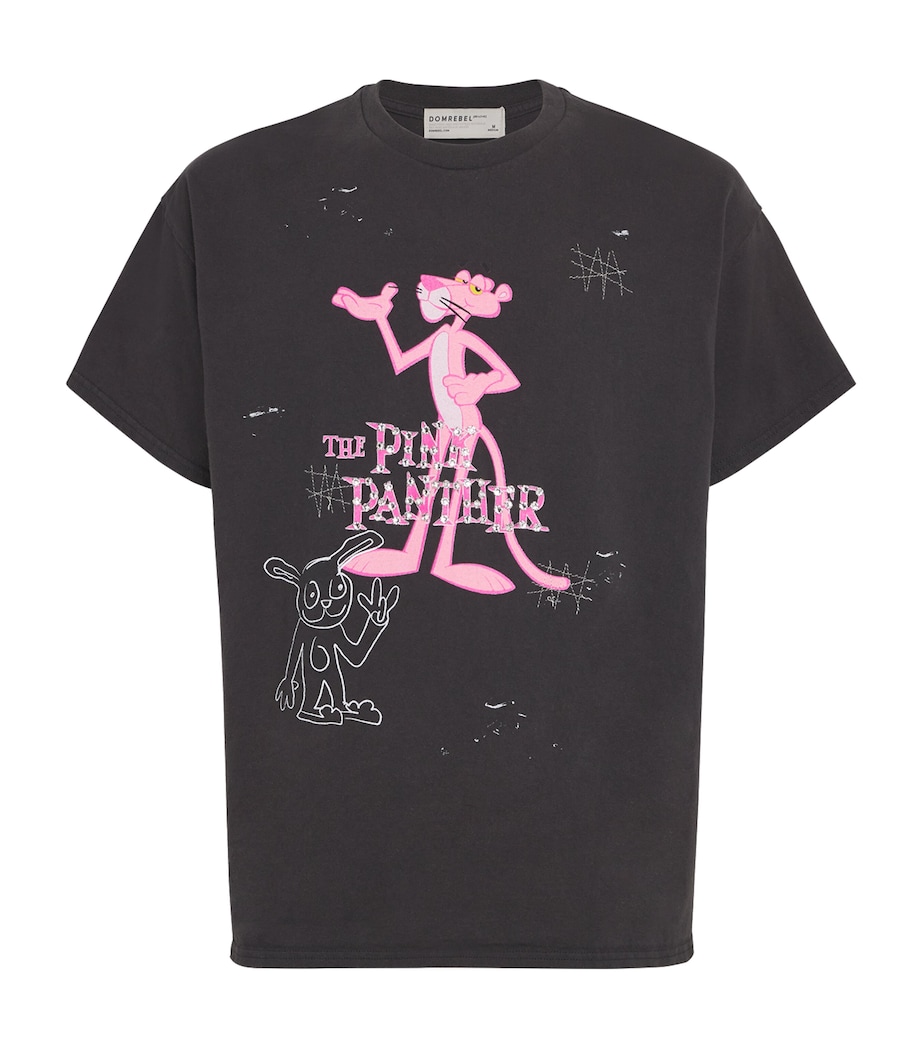 DOMREBEL Mens Cotton Pink Panther T-Shirt Black Image 1