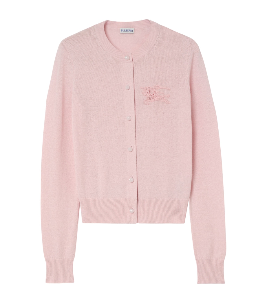 Burberry Womens Wool-Cotton Crochet EKD Cardigan Mallow Pink Image 1