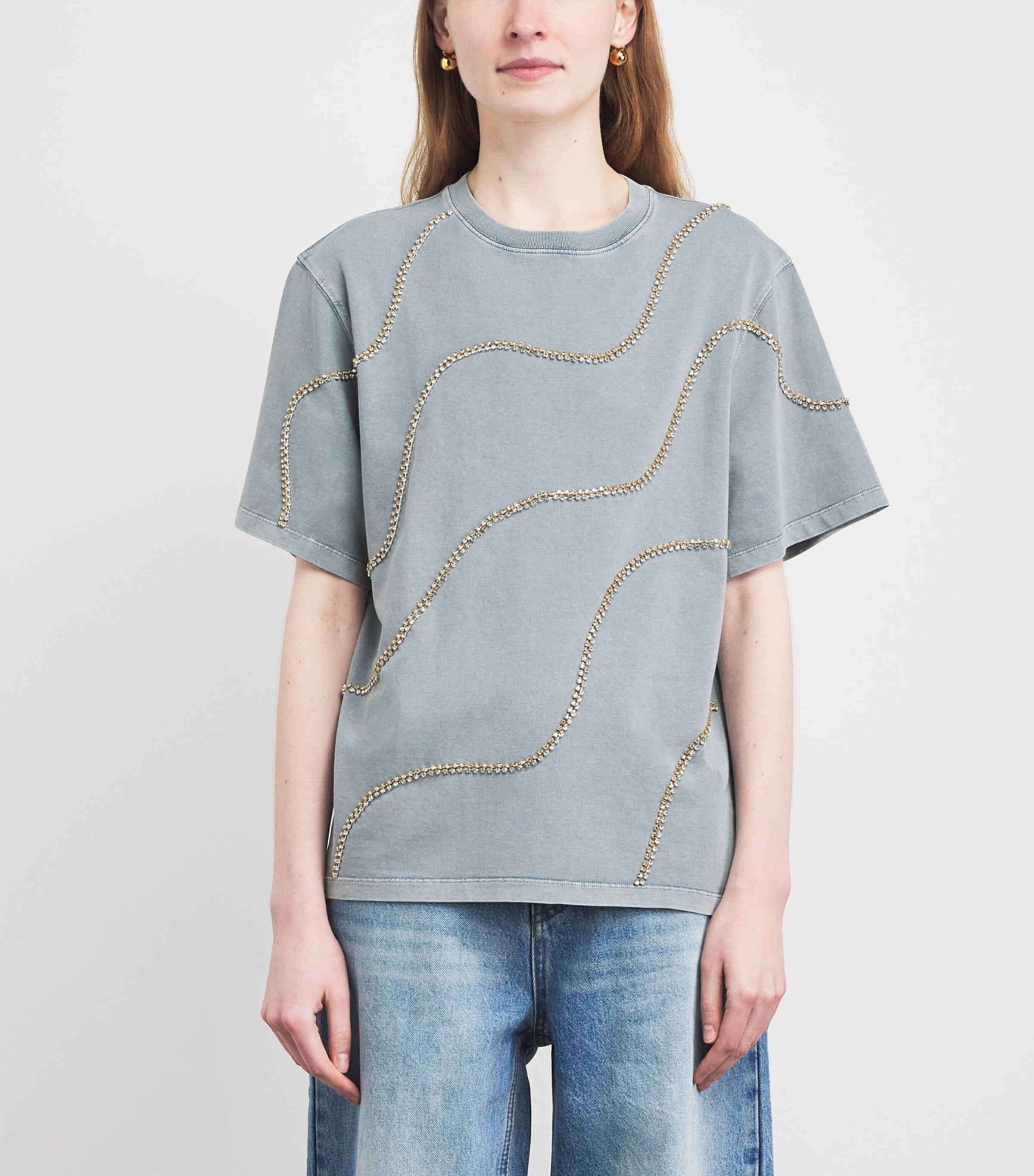 Sandro Paris Womens Cotton Embellished T-Shirt Grey Image 4