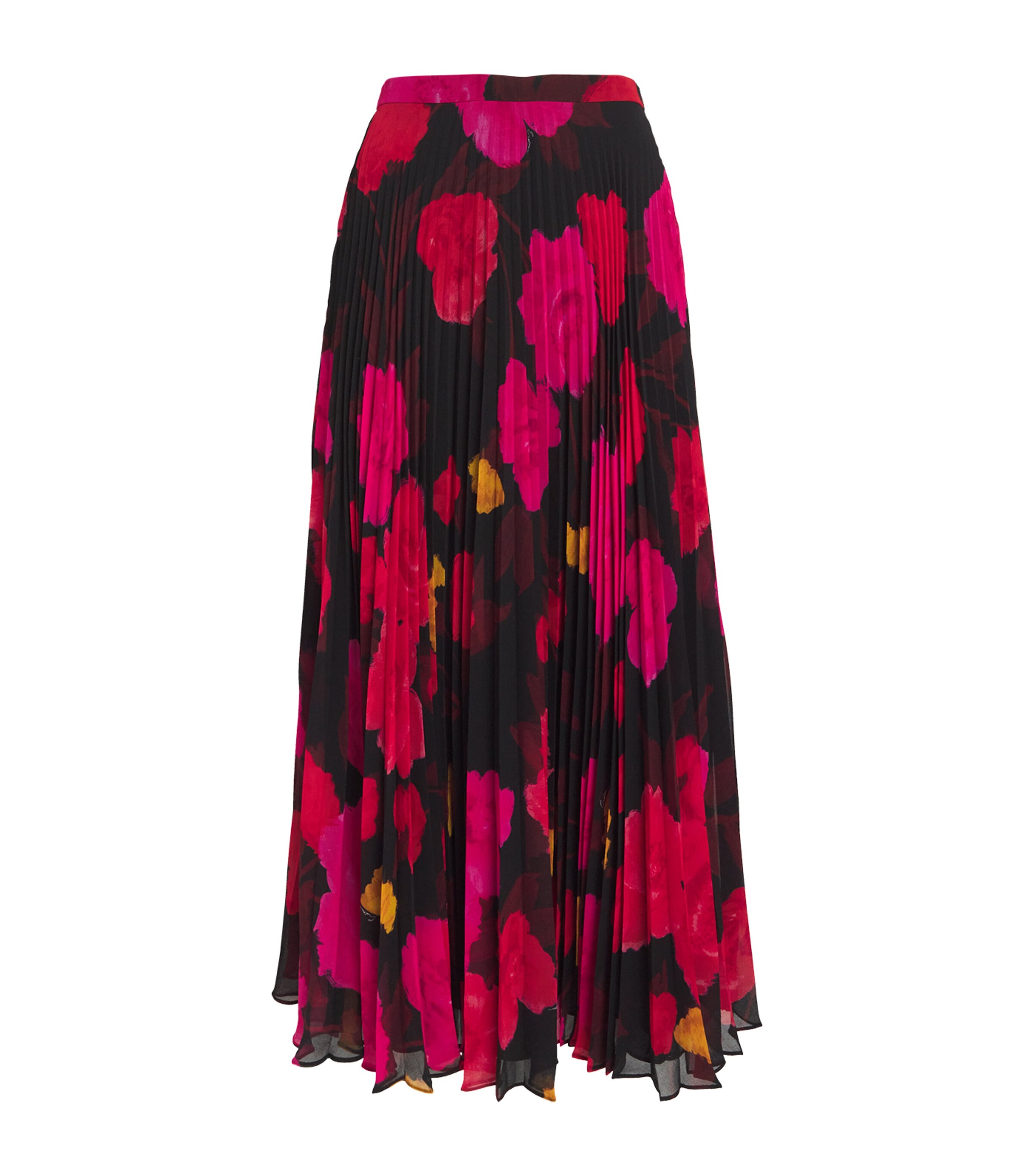Erdem Pleated Floral-print Georgette Midi Skirt In Black
