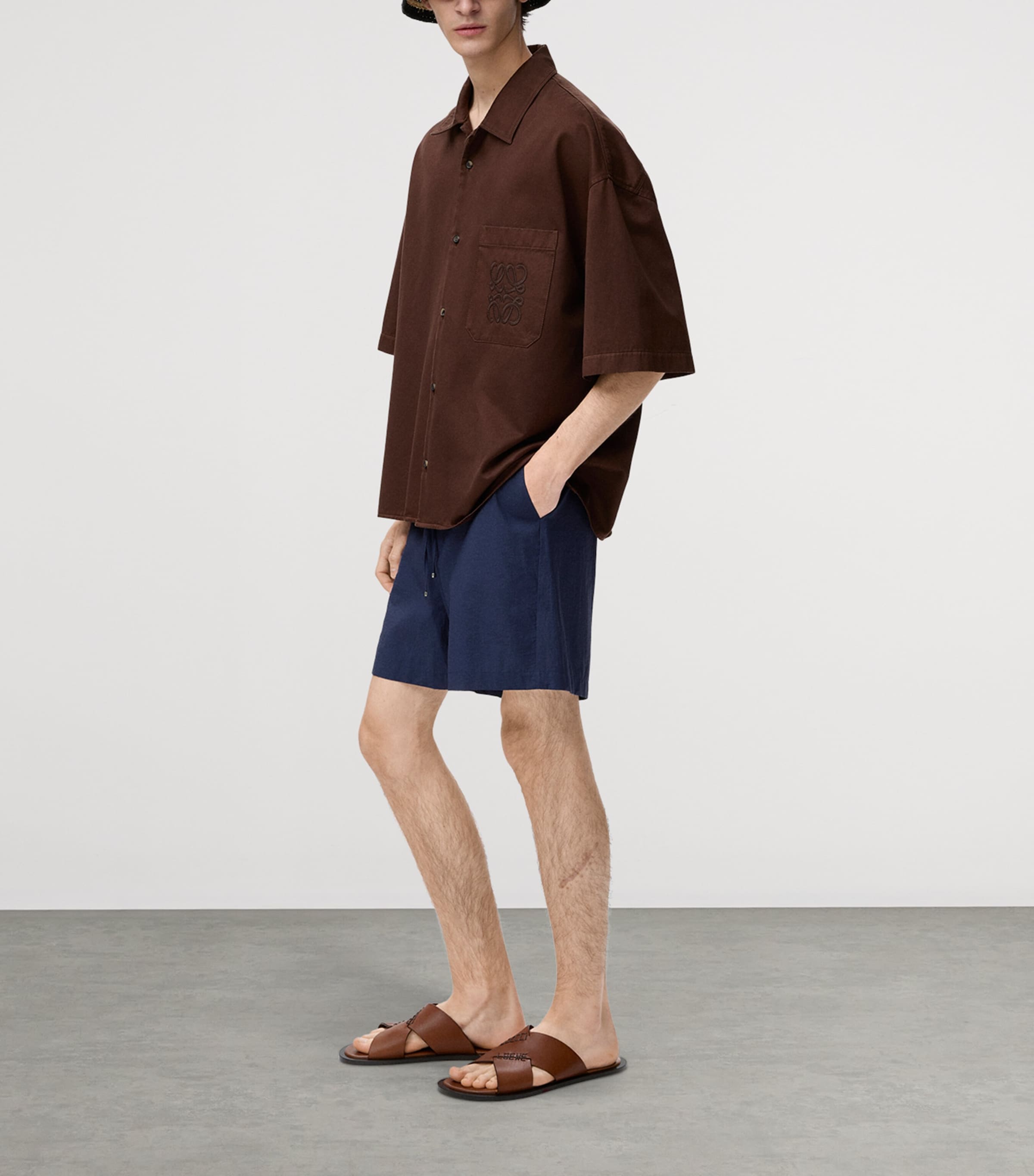 LOEWE Mens x Paula’s Ibiza Poplin Shorts Navy Blue Image 2