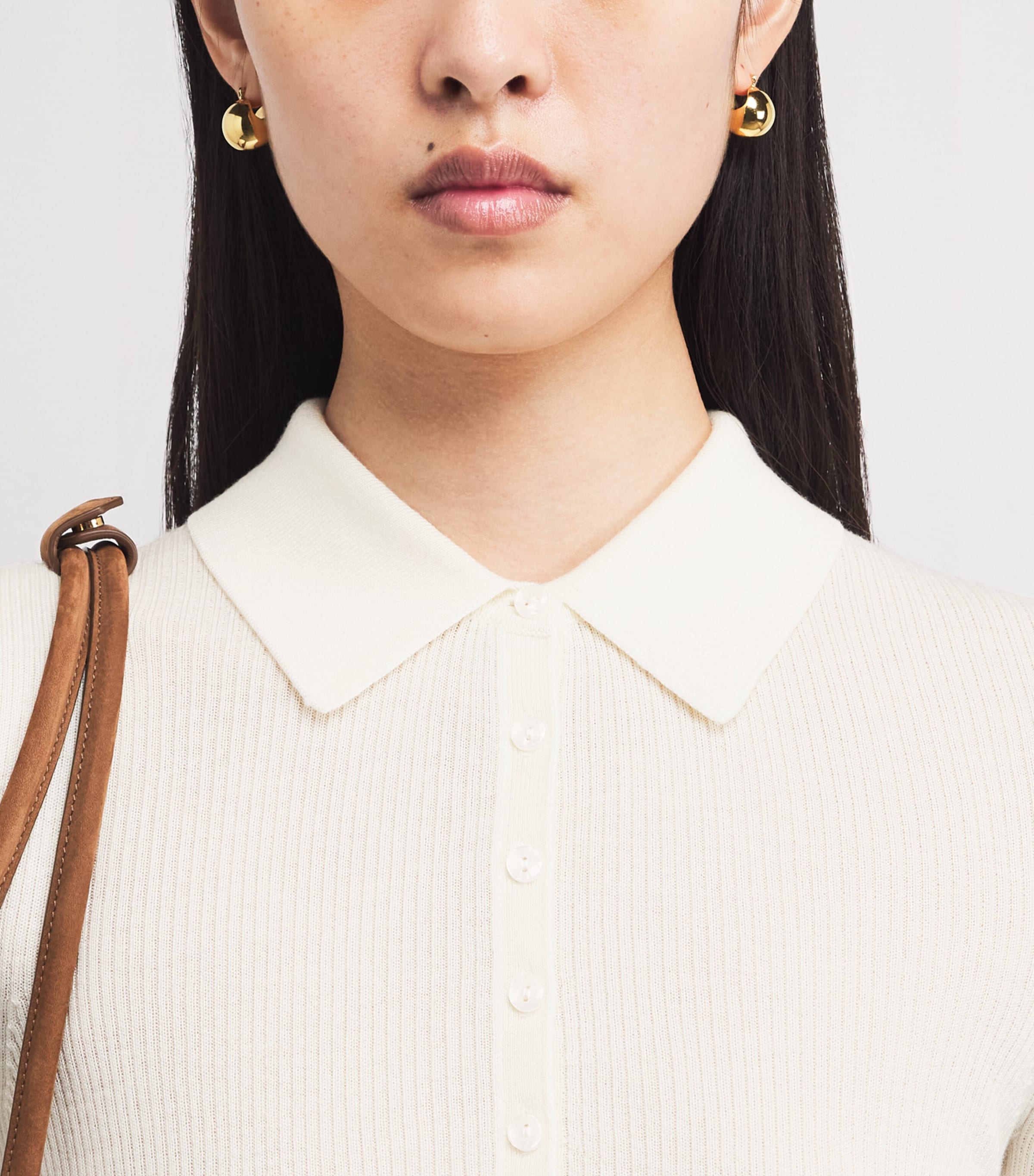 Wool-Silk Rib-Knit Polo Sweater ECRU Image 6
