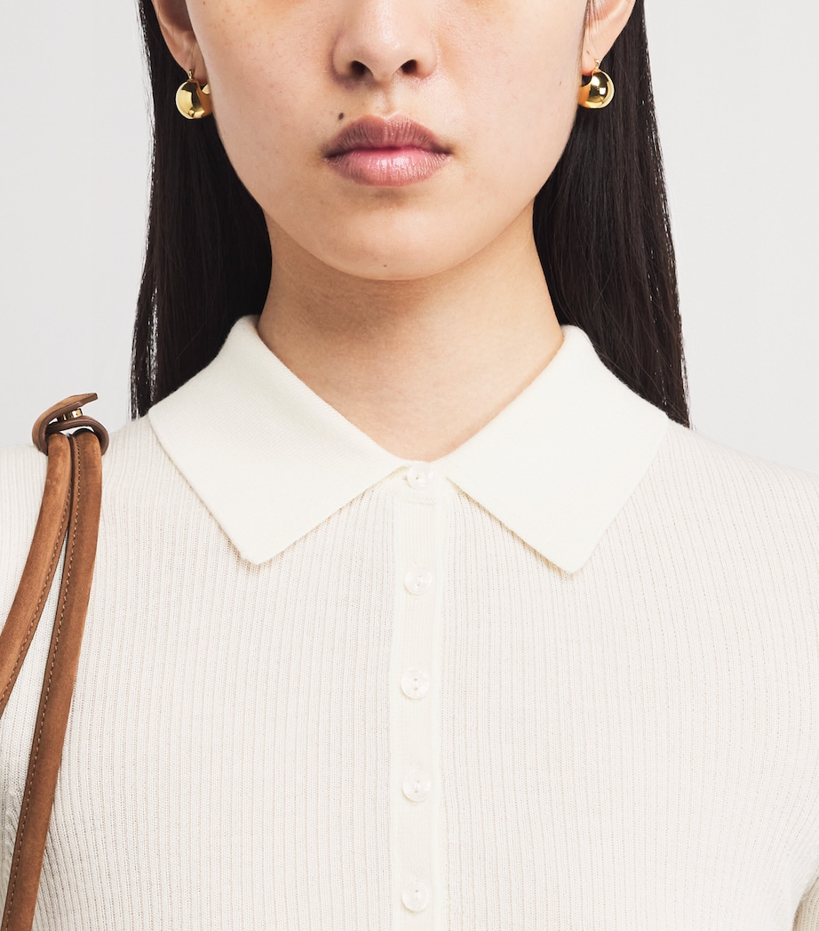 Wool-Silk Rib-Knit Polo Sweater ECRU Image 6