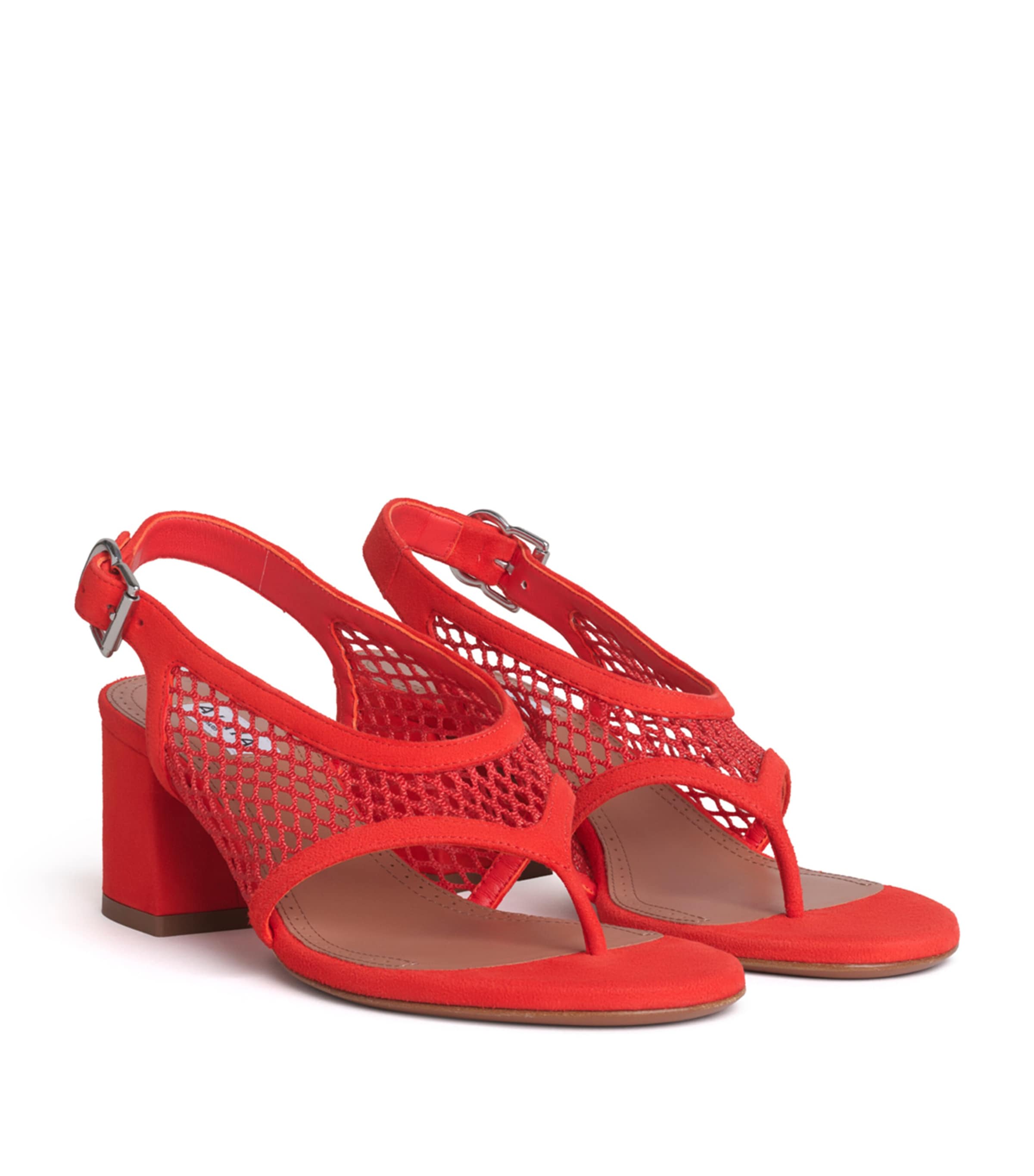 Alaïa Fishnet Heeled Sandals 55 Orange Red Image 2