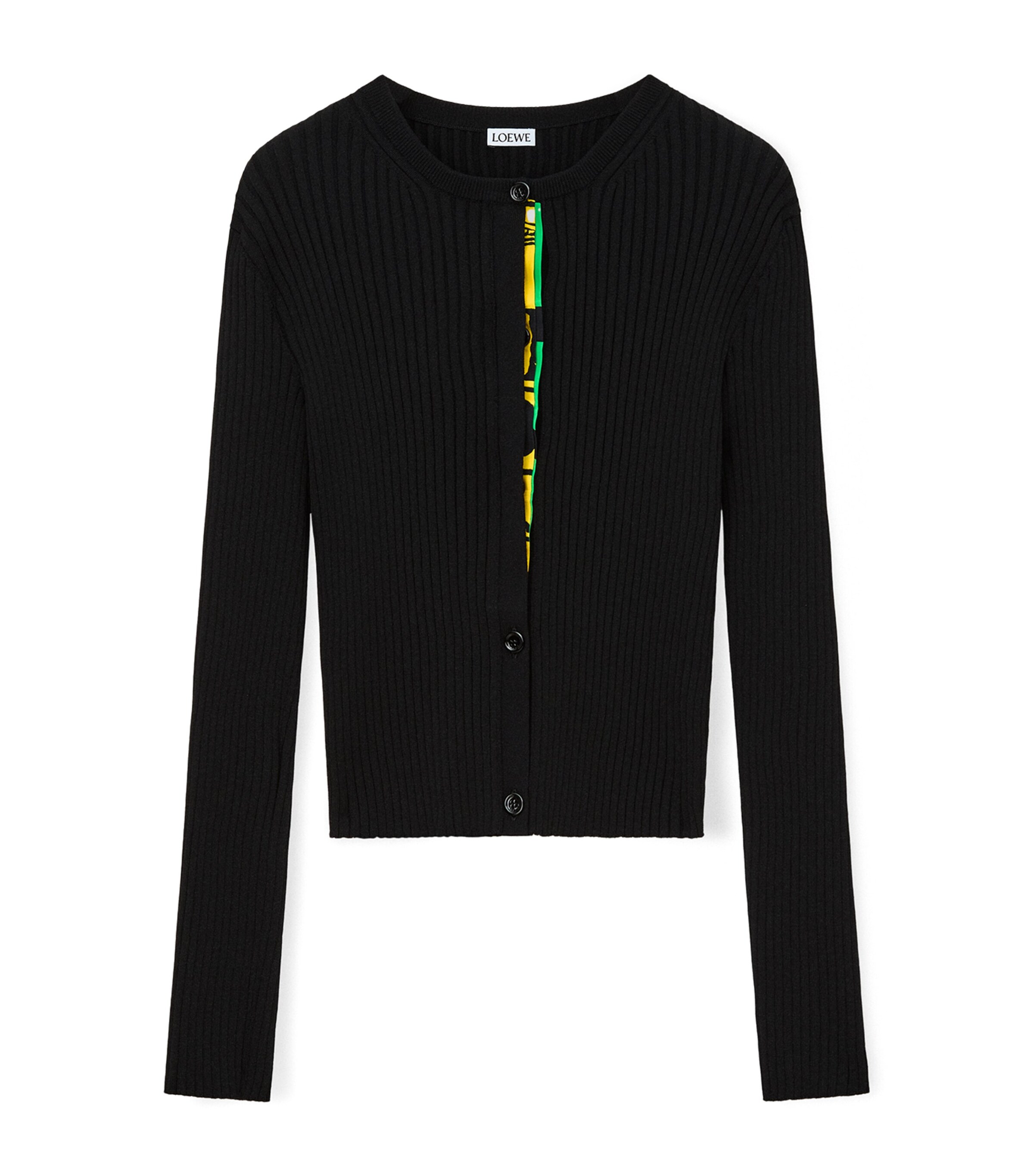 LOEWE Womens Ribbed Contrast-Detail Cardigan Black/multicolor Image 1