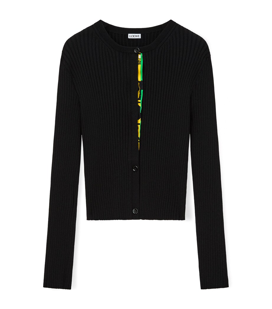 LOEWE Womens Ribbed Contrast-Detail Cardigan Black/multicolor Image 1