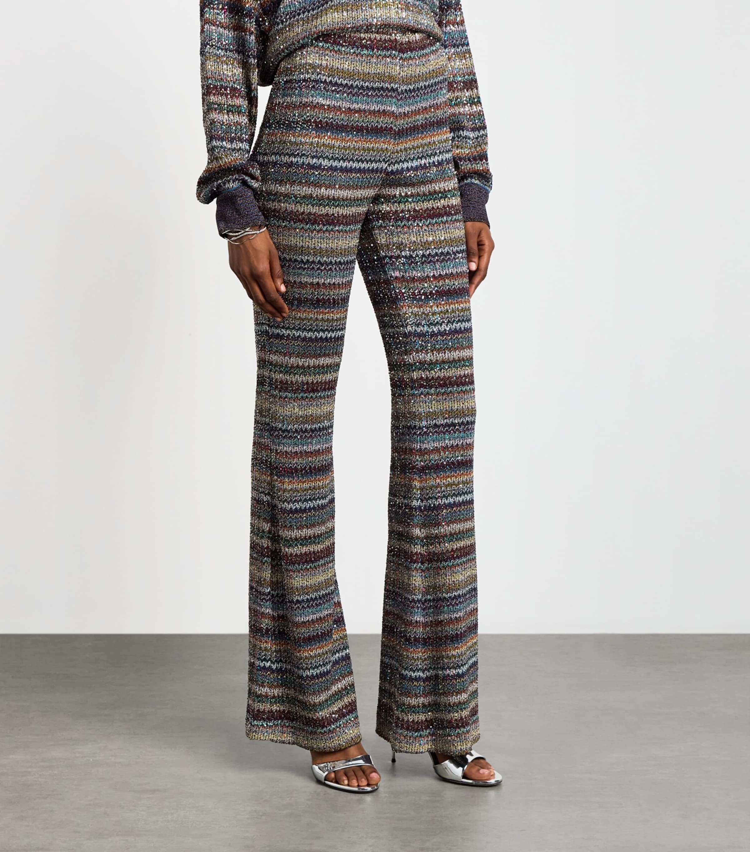 Missoni Womens Metallic Stripe Flared Trousers Smsqw Multi B/r/bge Image 4