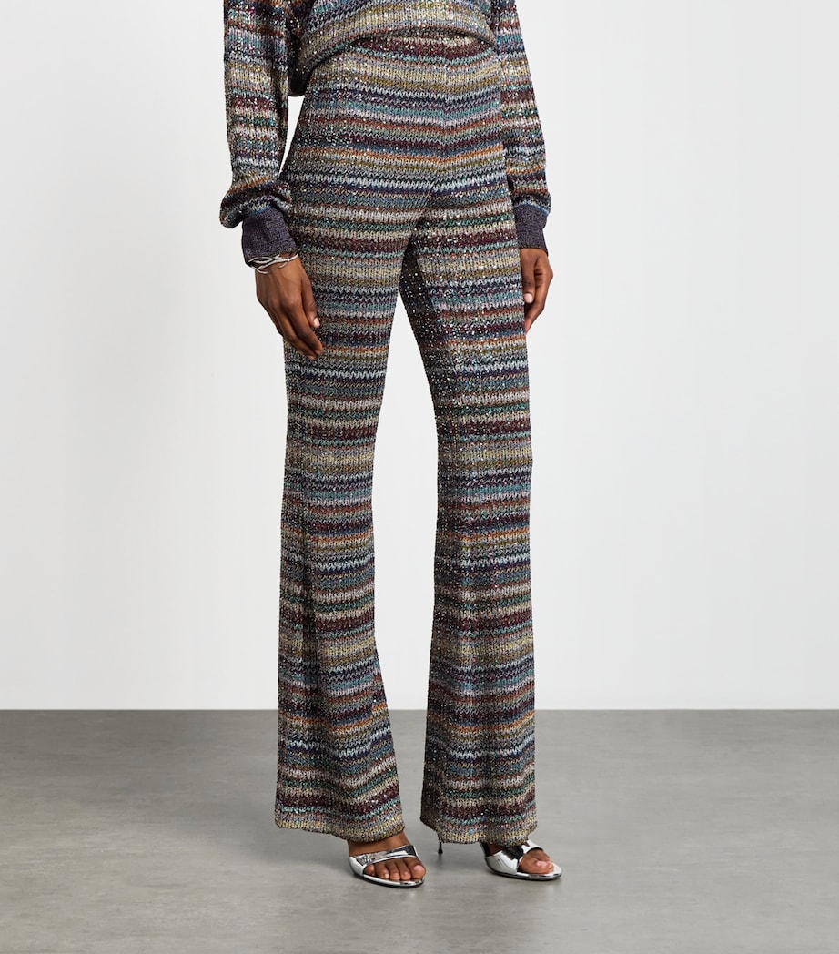 Missoni Womens Metallic Stripe Flared Trousers Smsqw Multi B/r/bge Image 4