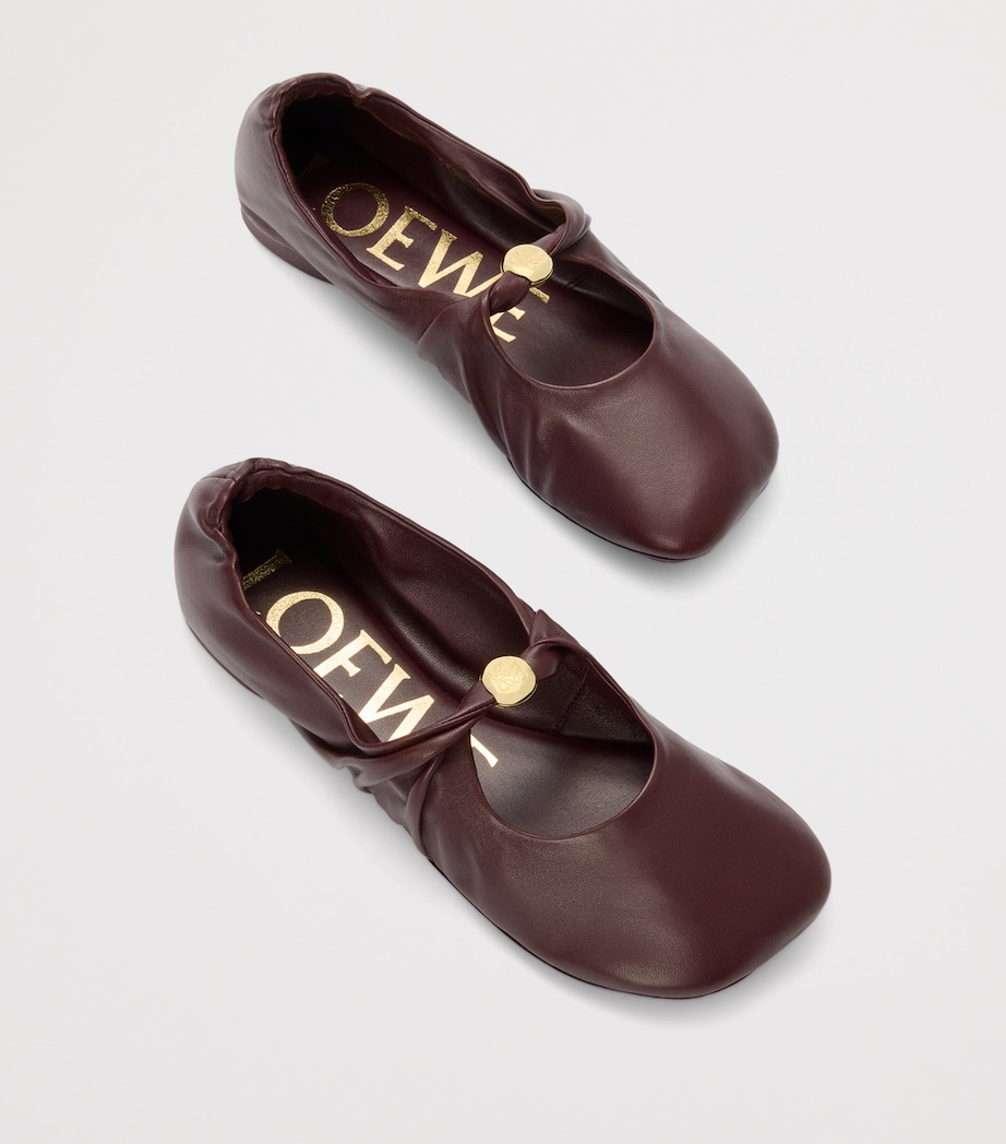 Leather Pebble Soft Ballet Flats BURGUNDY Image 3