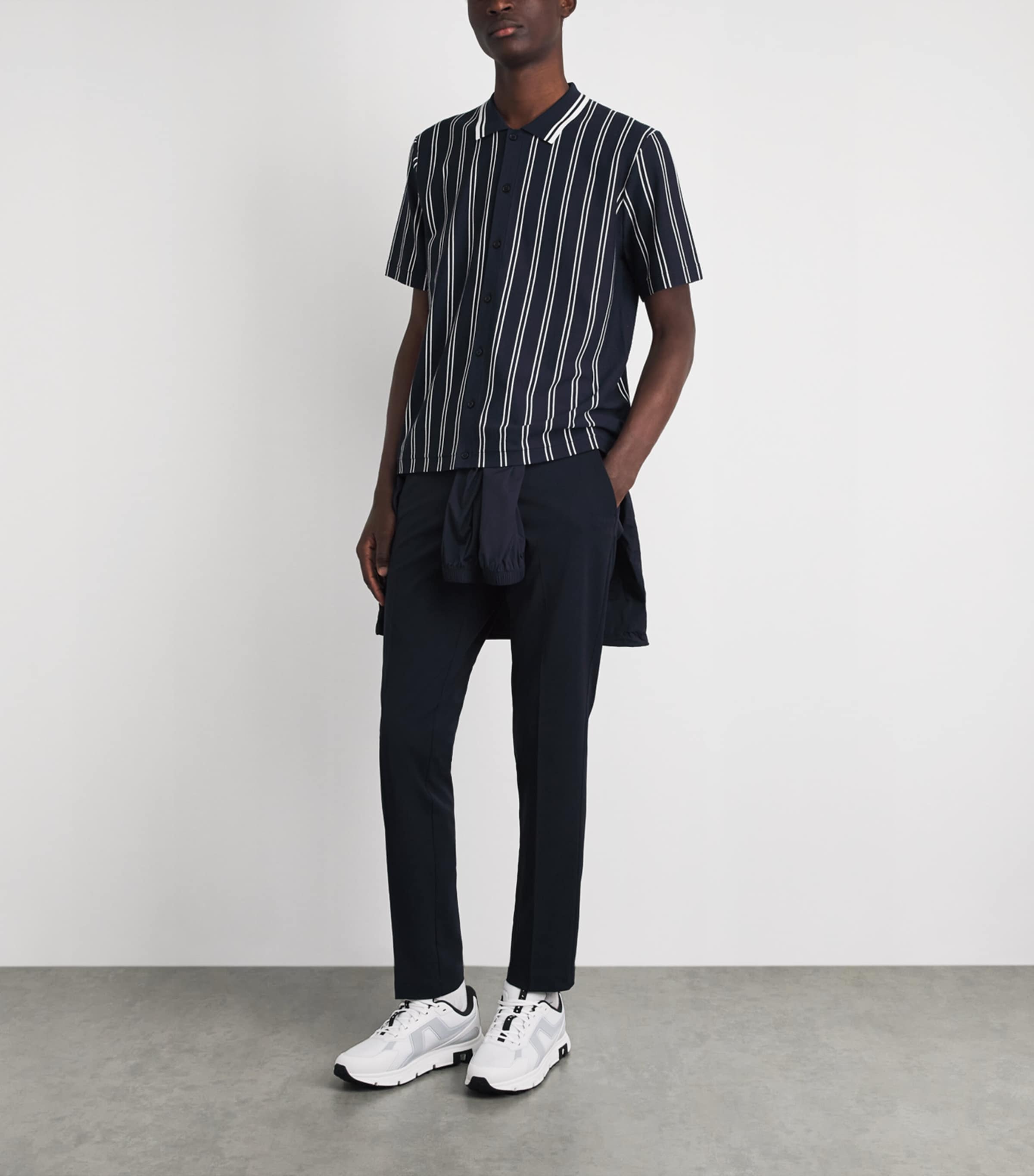 J Lindeberg Mens Stripe Rue Short-Sleeve Shirt Jl Navy Image 2