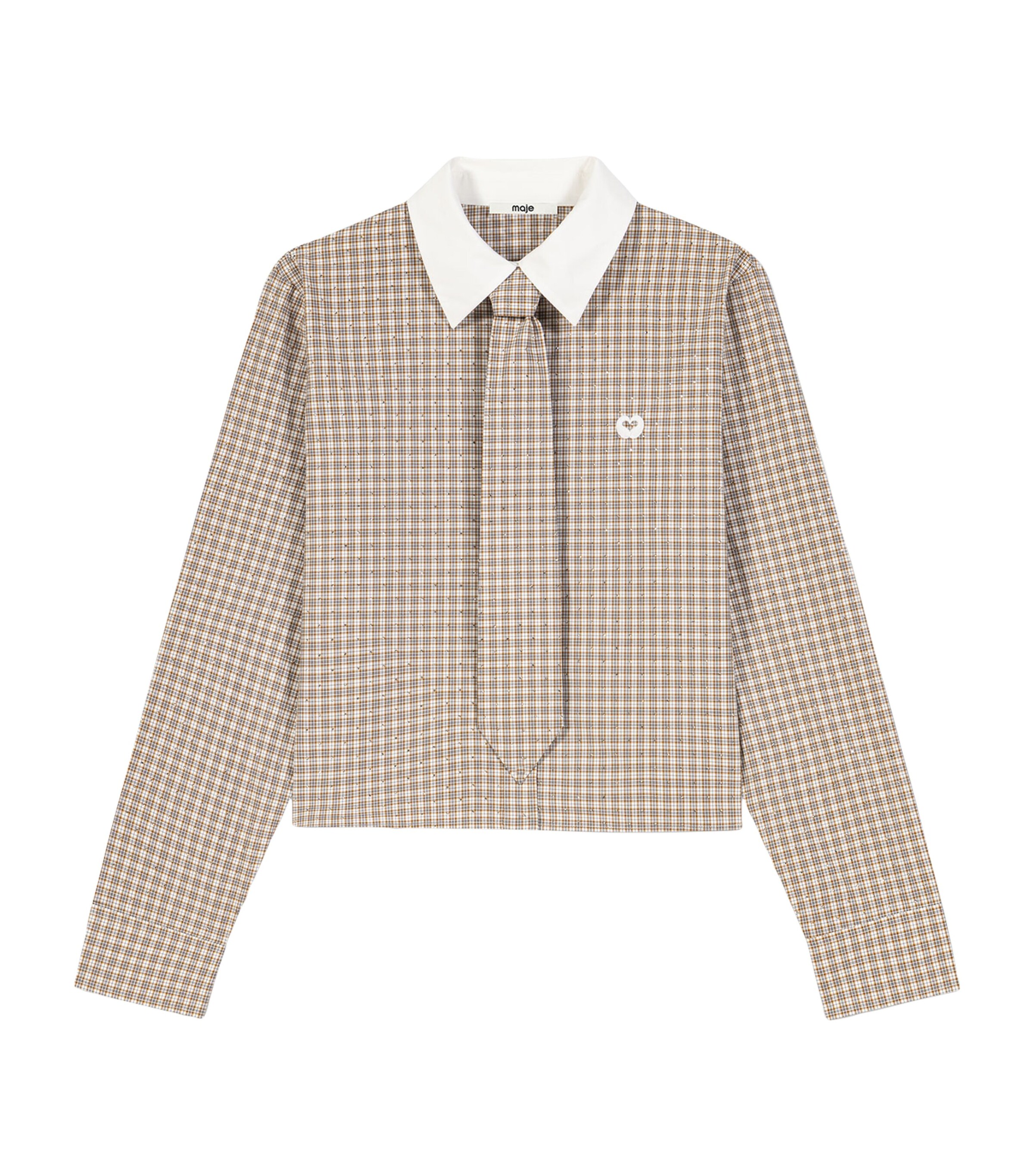 Maje Womens Cotton Check Shirt with Tie Beige Image 11