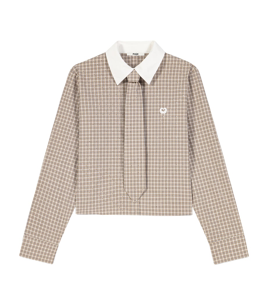 Maje Womens Cotton Check Shirt with Tie Beige Image 11
