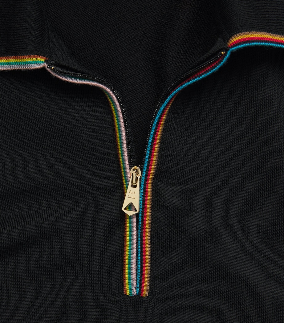 Merino Wool Signature Stripe Zip Polo Shirt BLACK-79 Image 5
